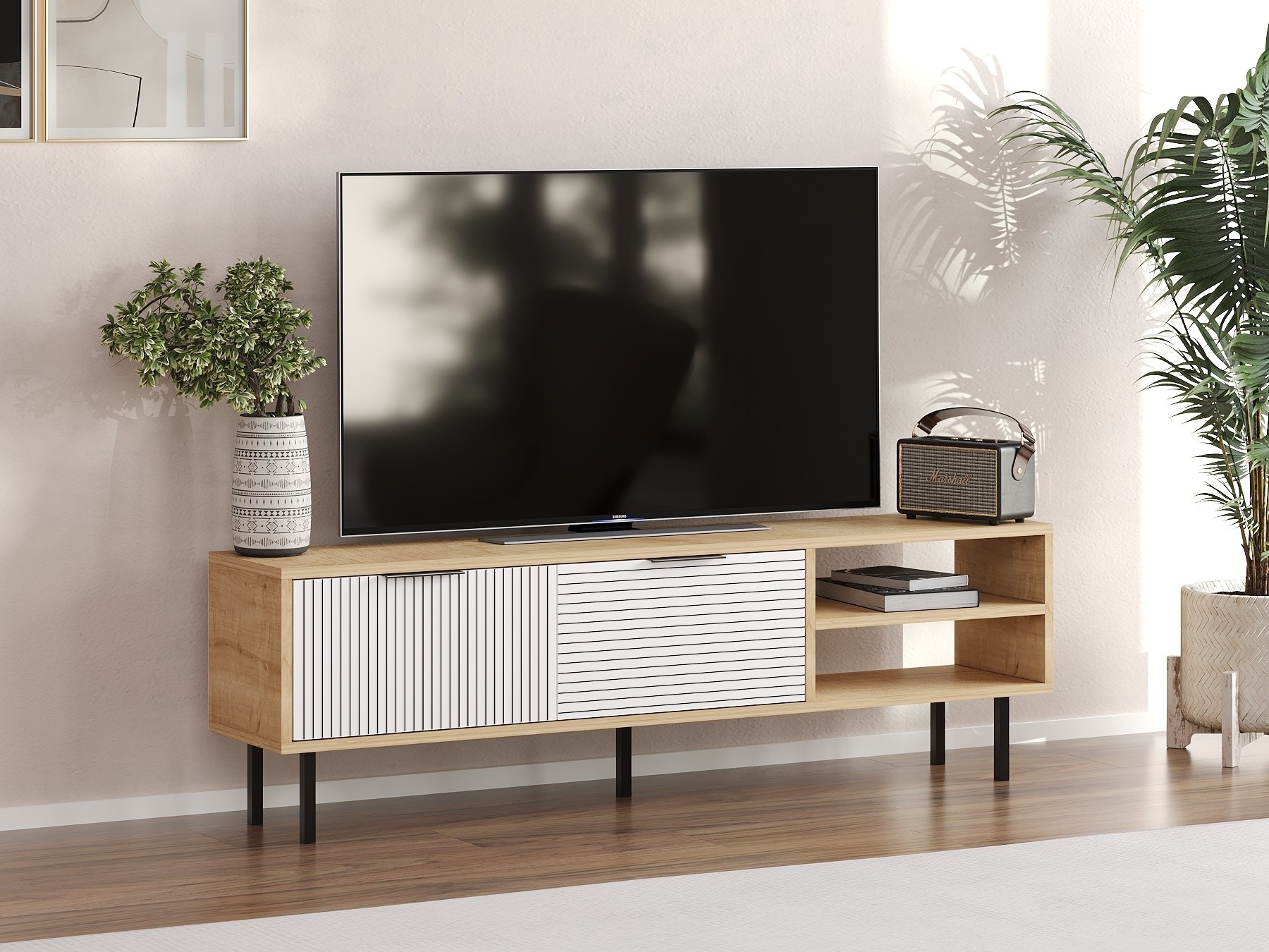 Mueble TV Kailua 2555 (Blanco + Roble)