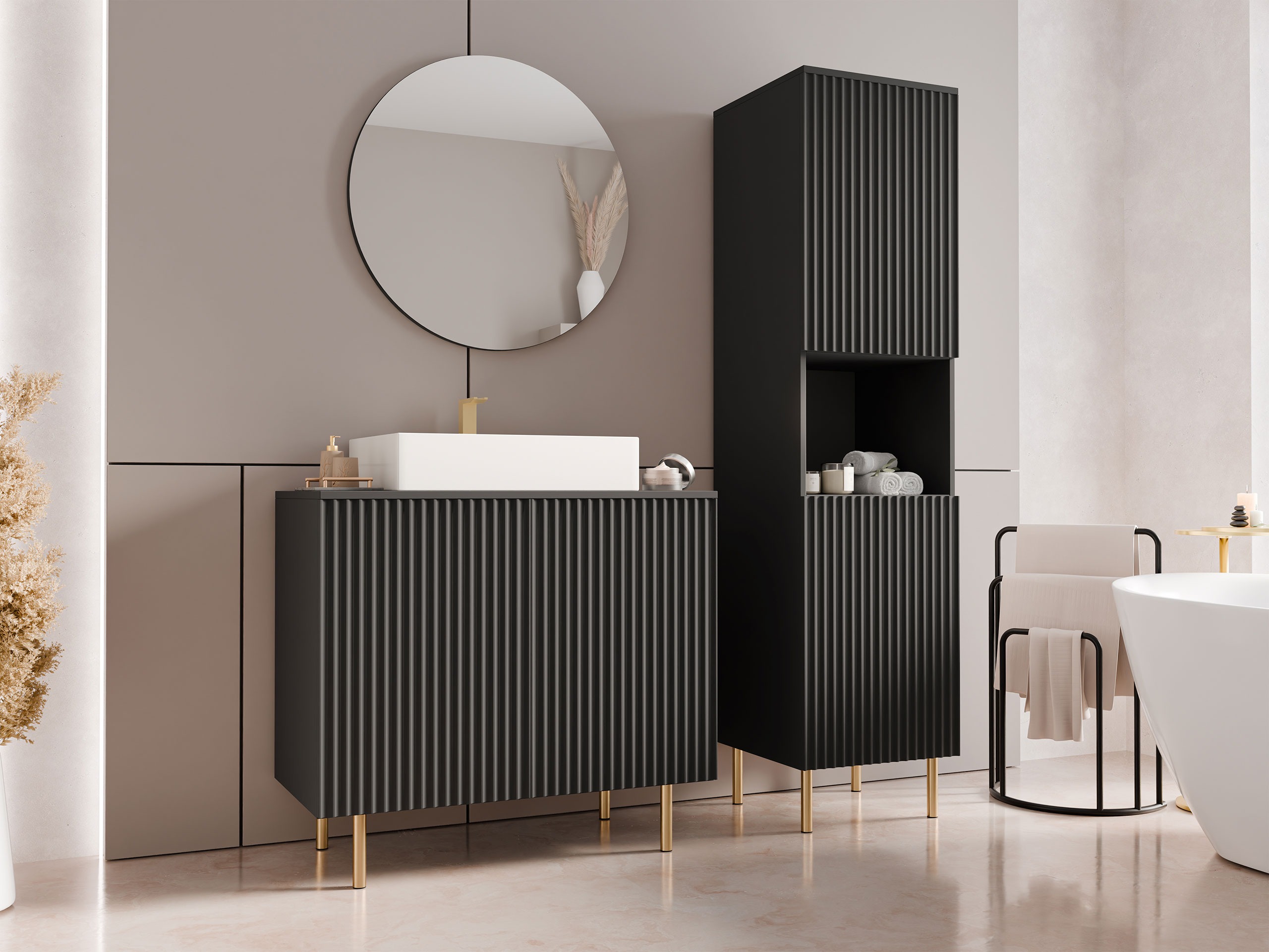 Conjunto de mueble de baño Virdomi 111 (Negro)
