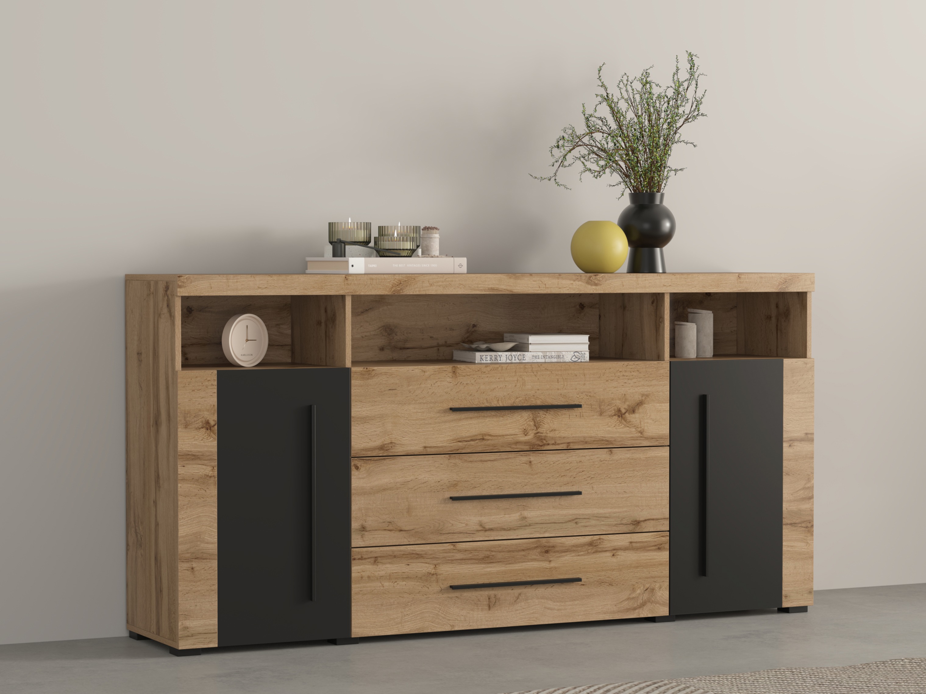 Cómoda Sorciro 100 (Negro + Roble wotan)