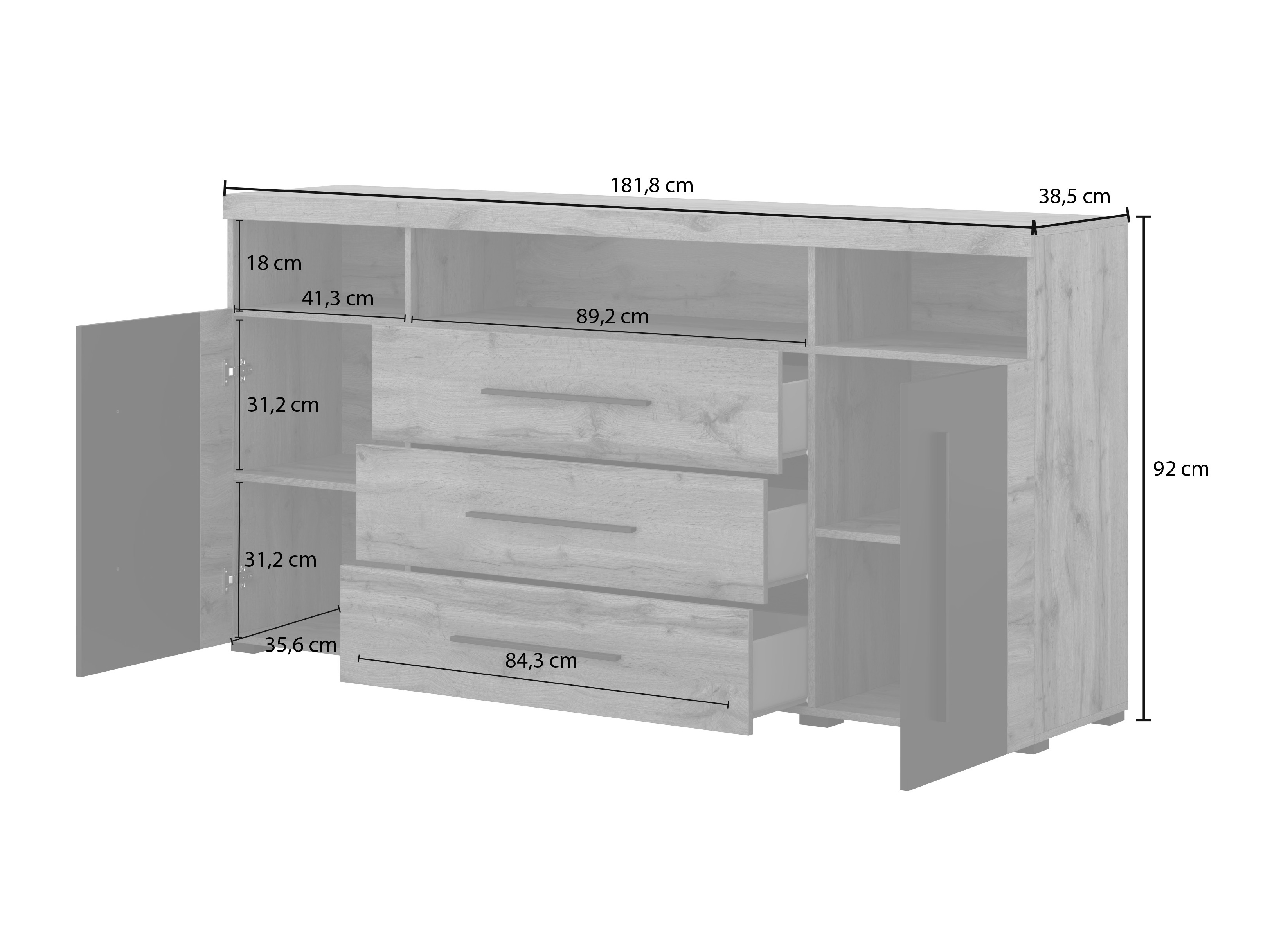 Cómoda Sorciro 100 (Negro + Roble wotan)