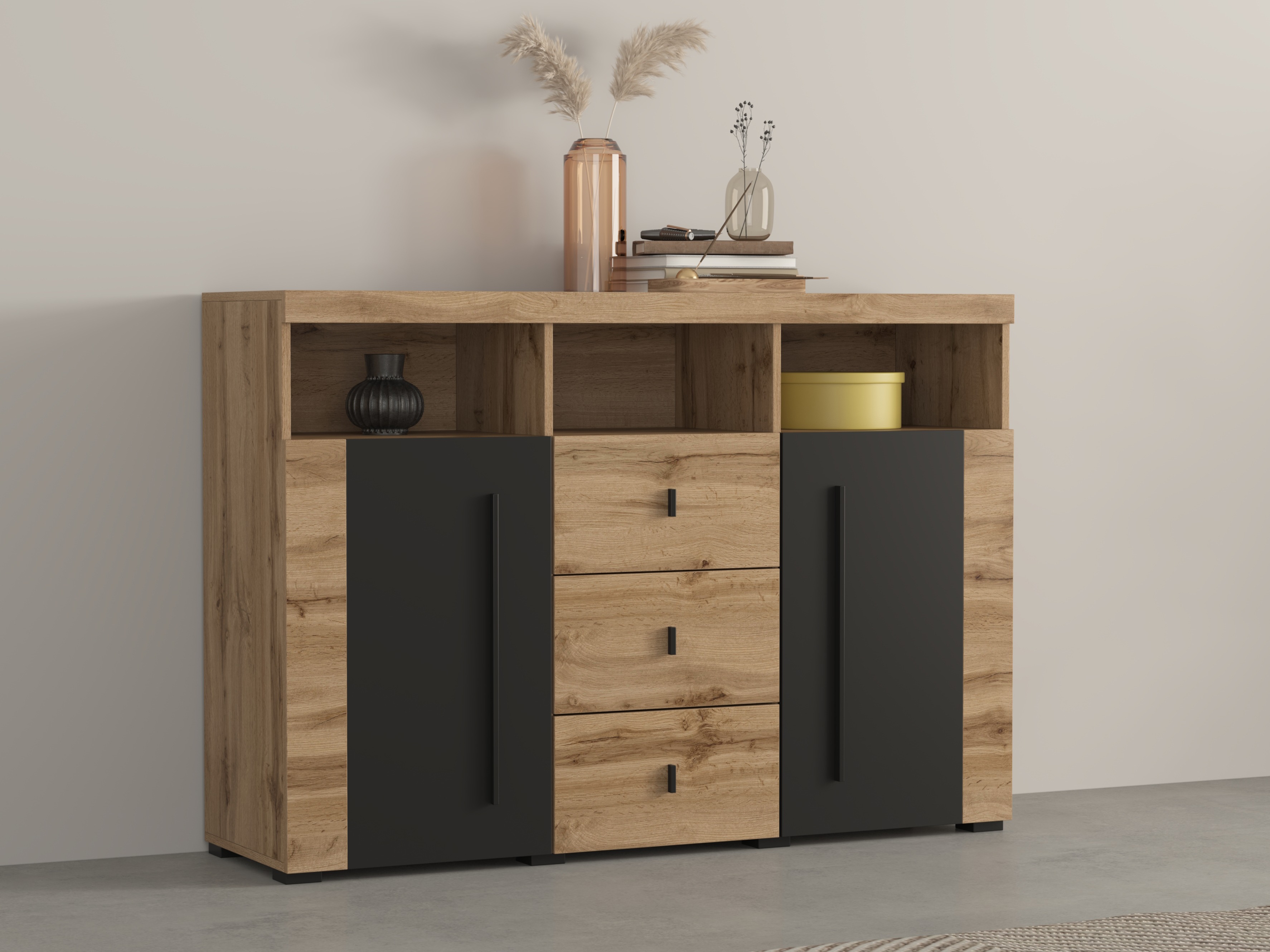 Cómoda Sorciro 101 (Negro + Roble wotan)