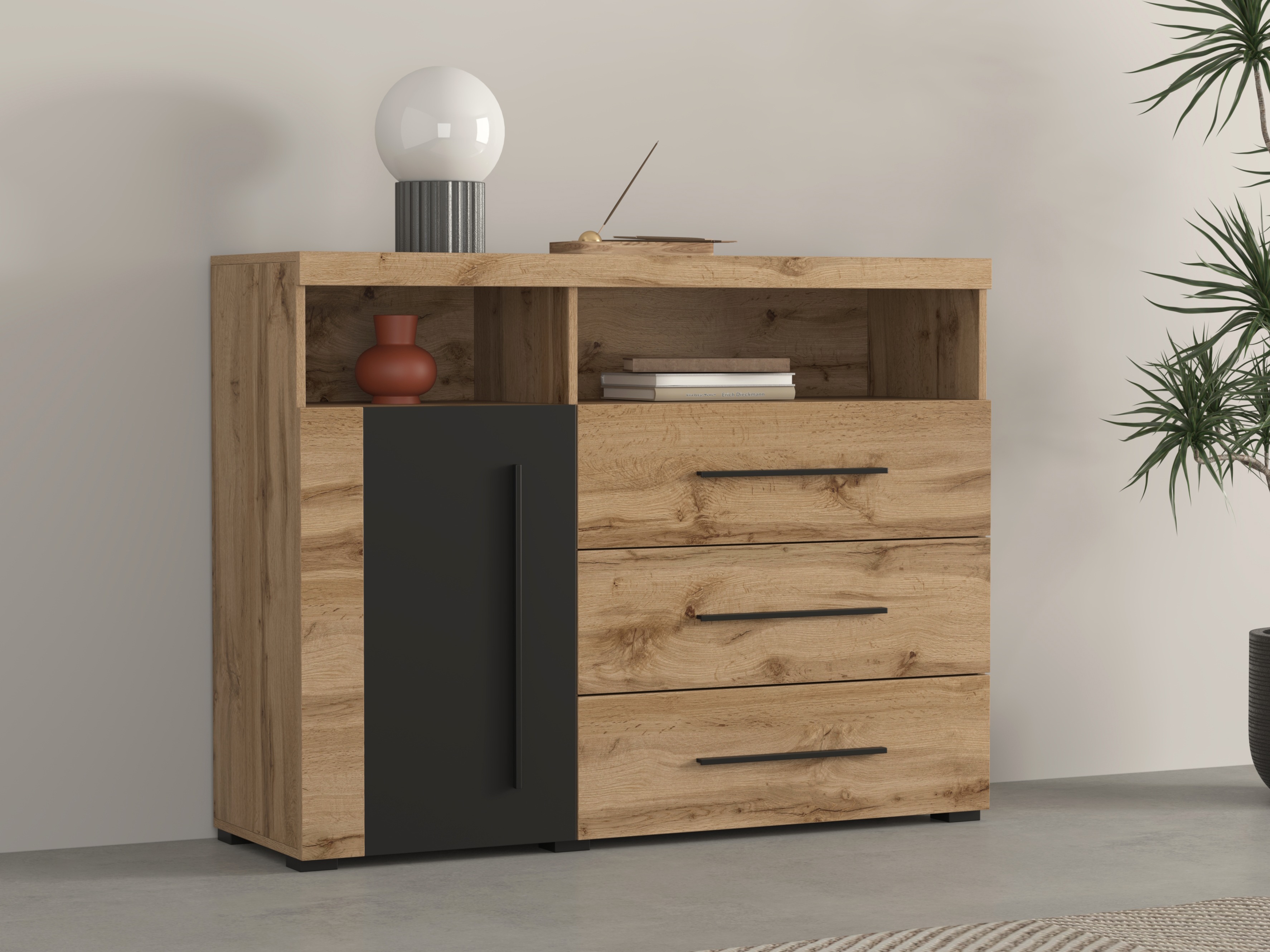 Cómoda Sorciro 102 (Negro + Roble wotan)