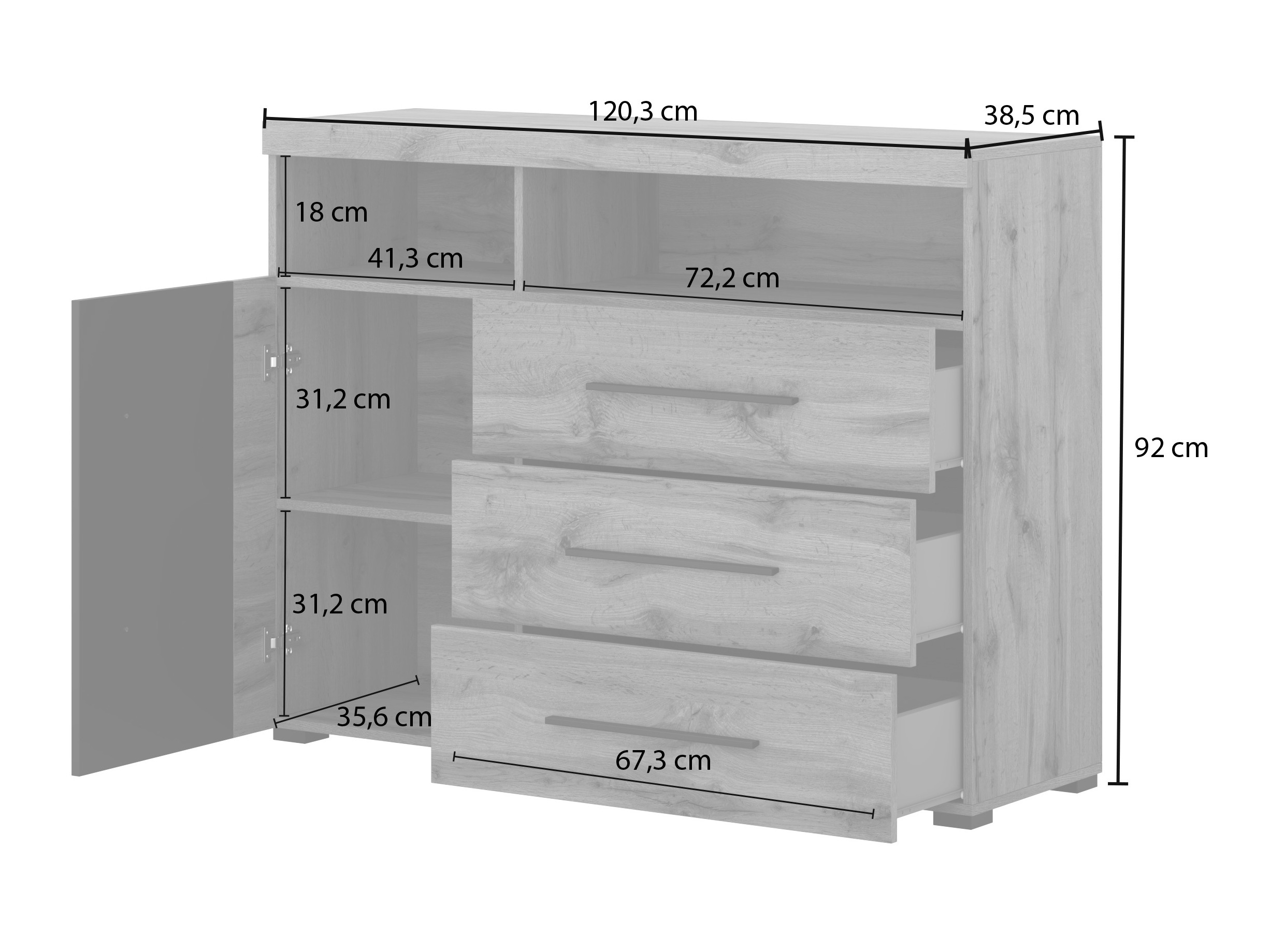 Cómoda Sorciro 102 (Negro + Roble wotan)