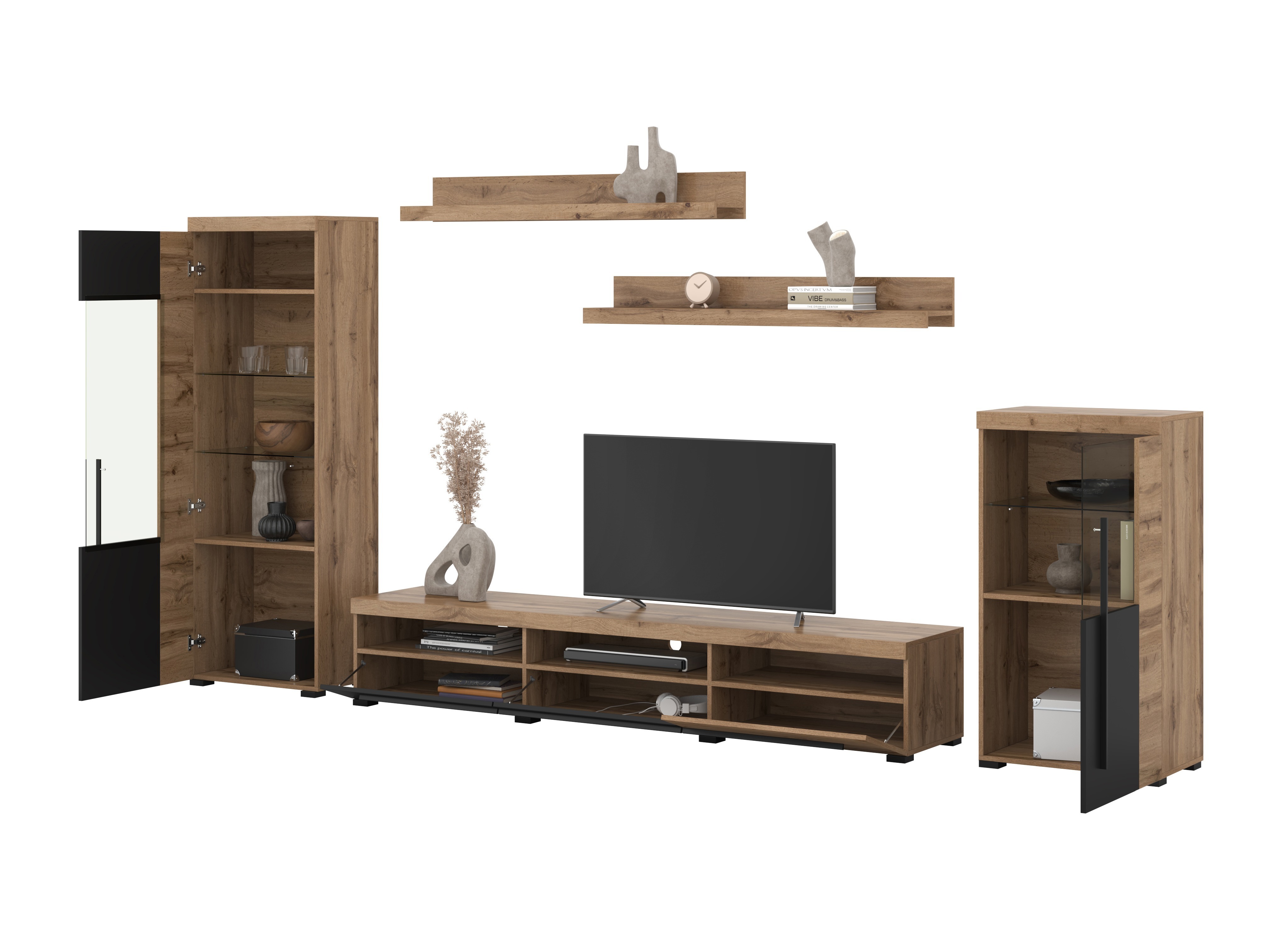 Conjunto de salón Sorciro 103 (Negro + Roble wotan)