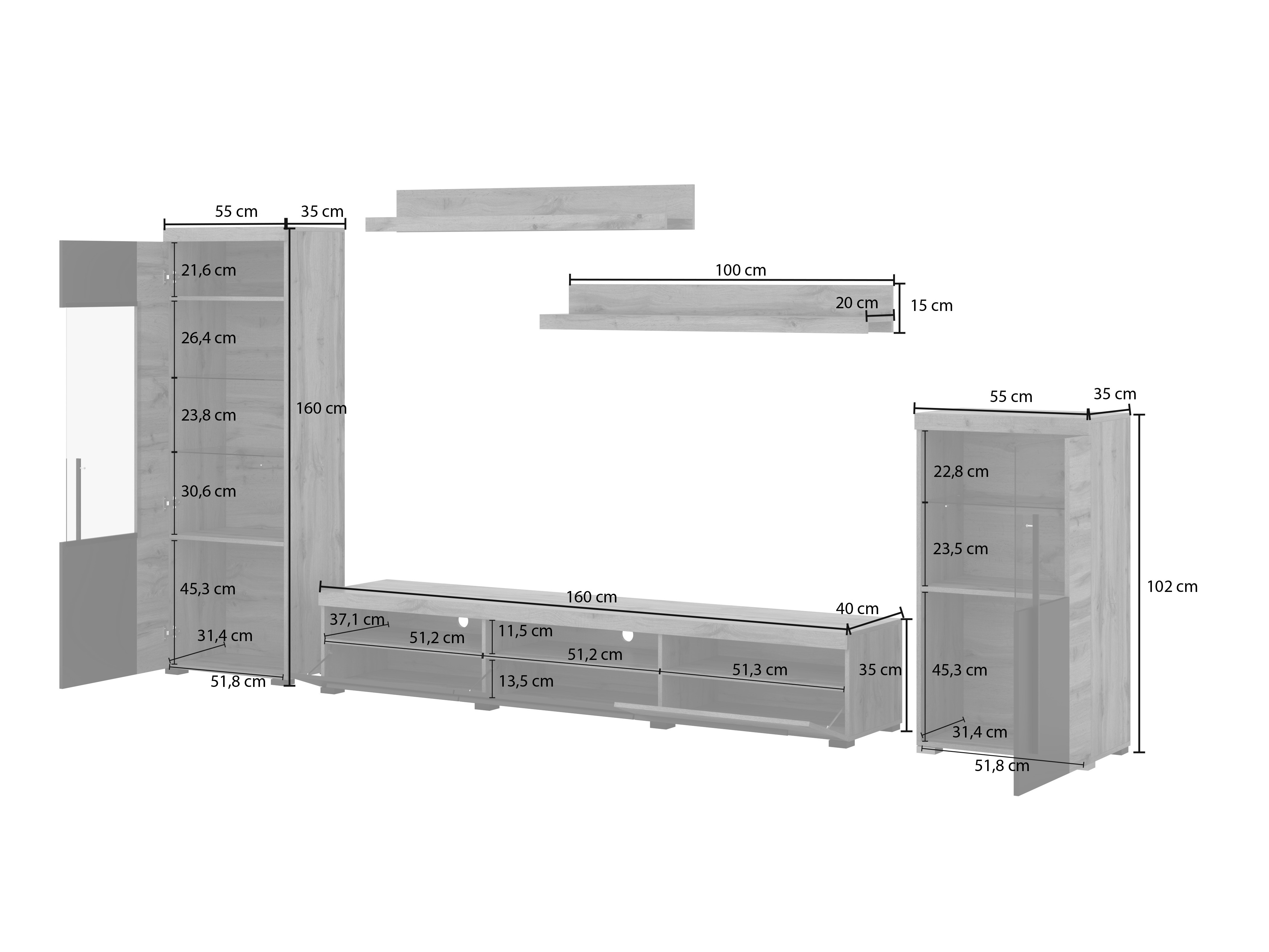 Conjunto de salón Sorciro 103 (Negro + Roble wotan)