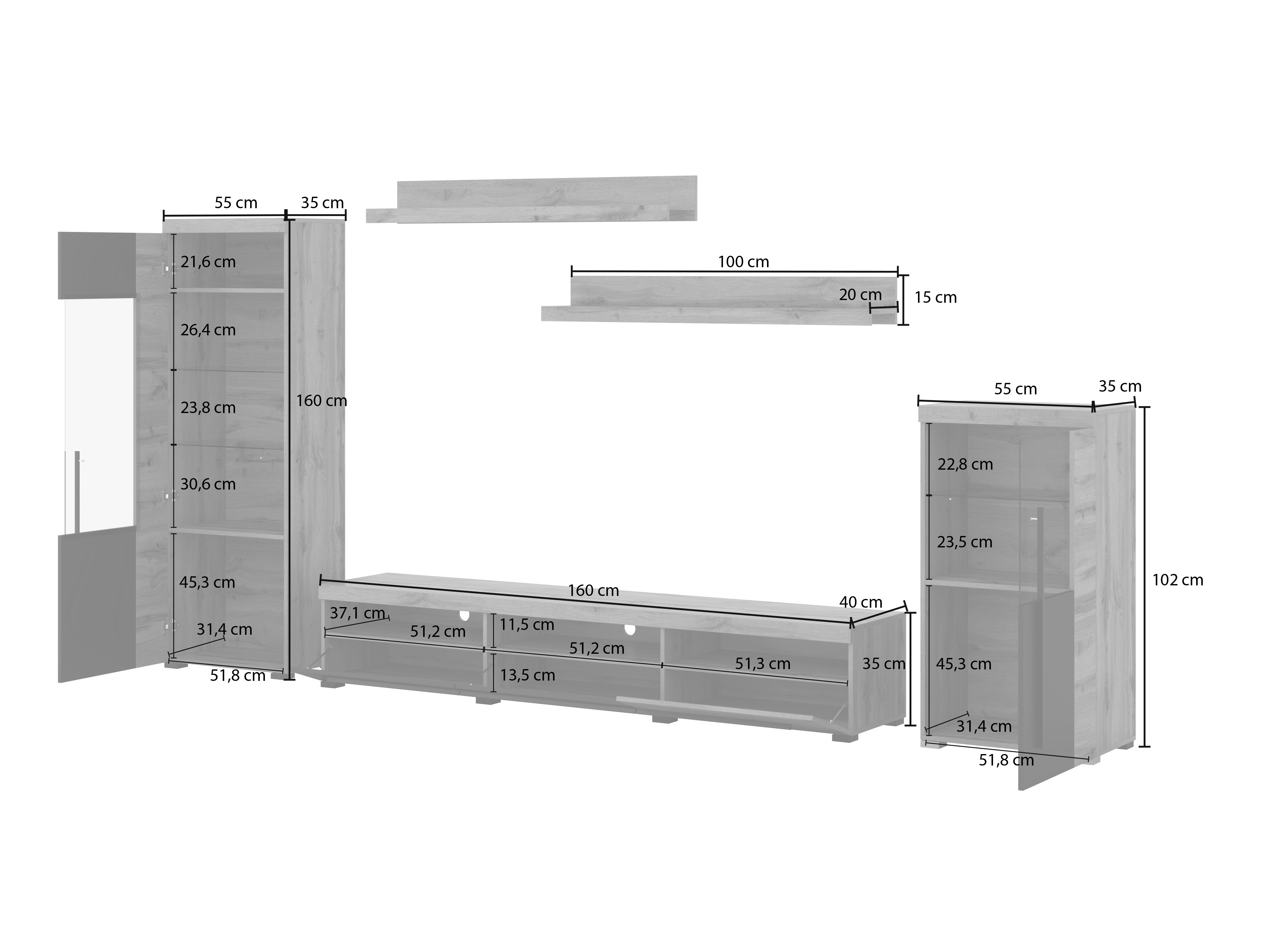 Conjunto de salón Sorciro 103 (Nuez + Roble oscuro)
