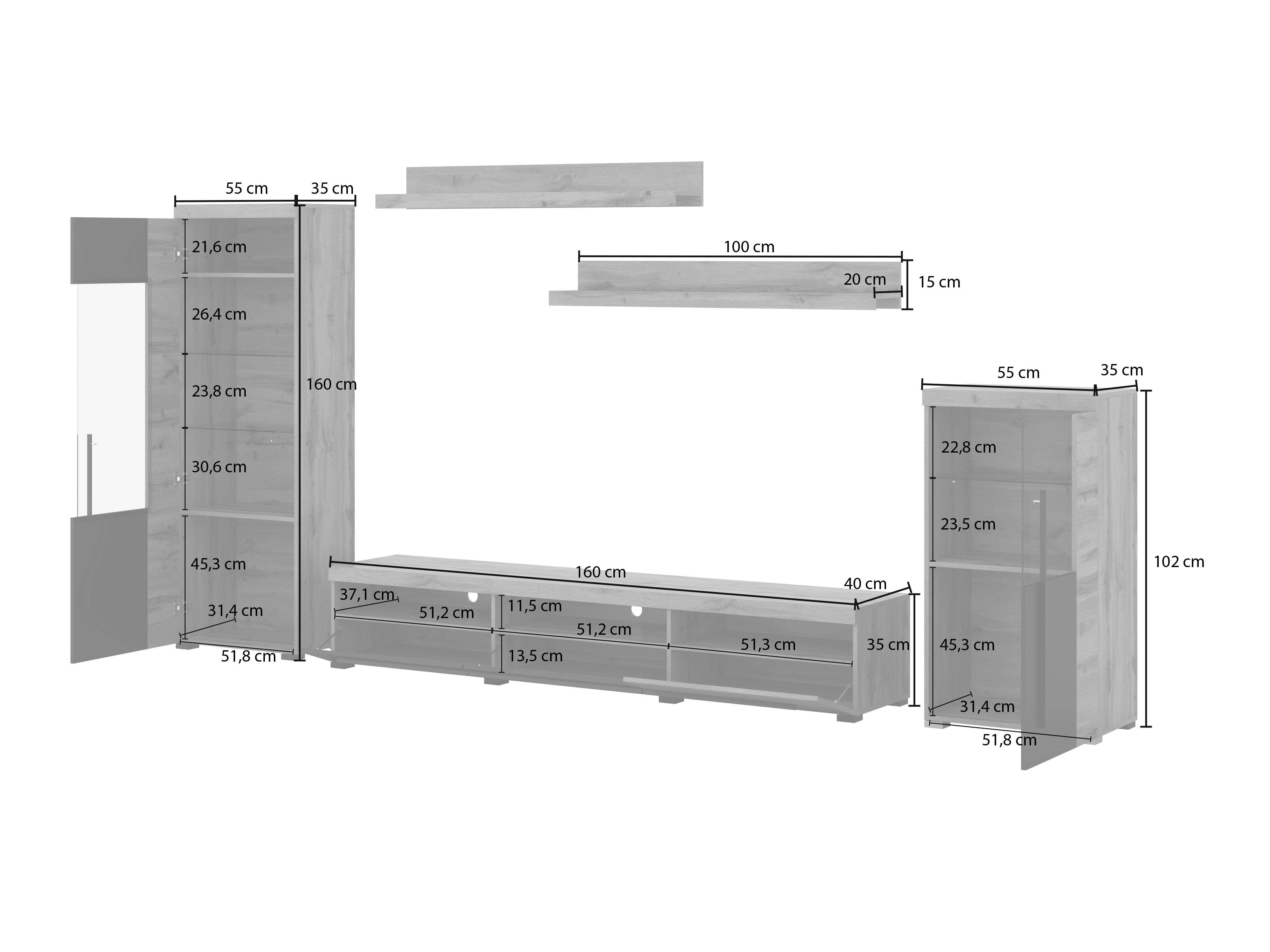 Conjunto de salón Sorciro 103 (Pino Anderson + Trufa roble)