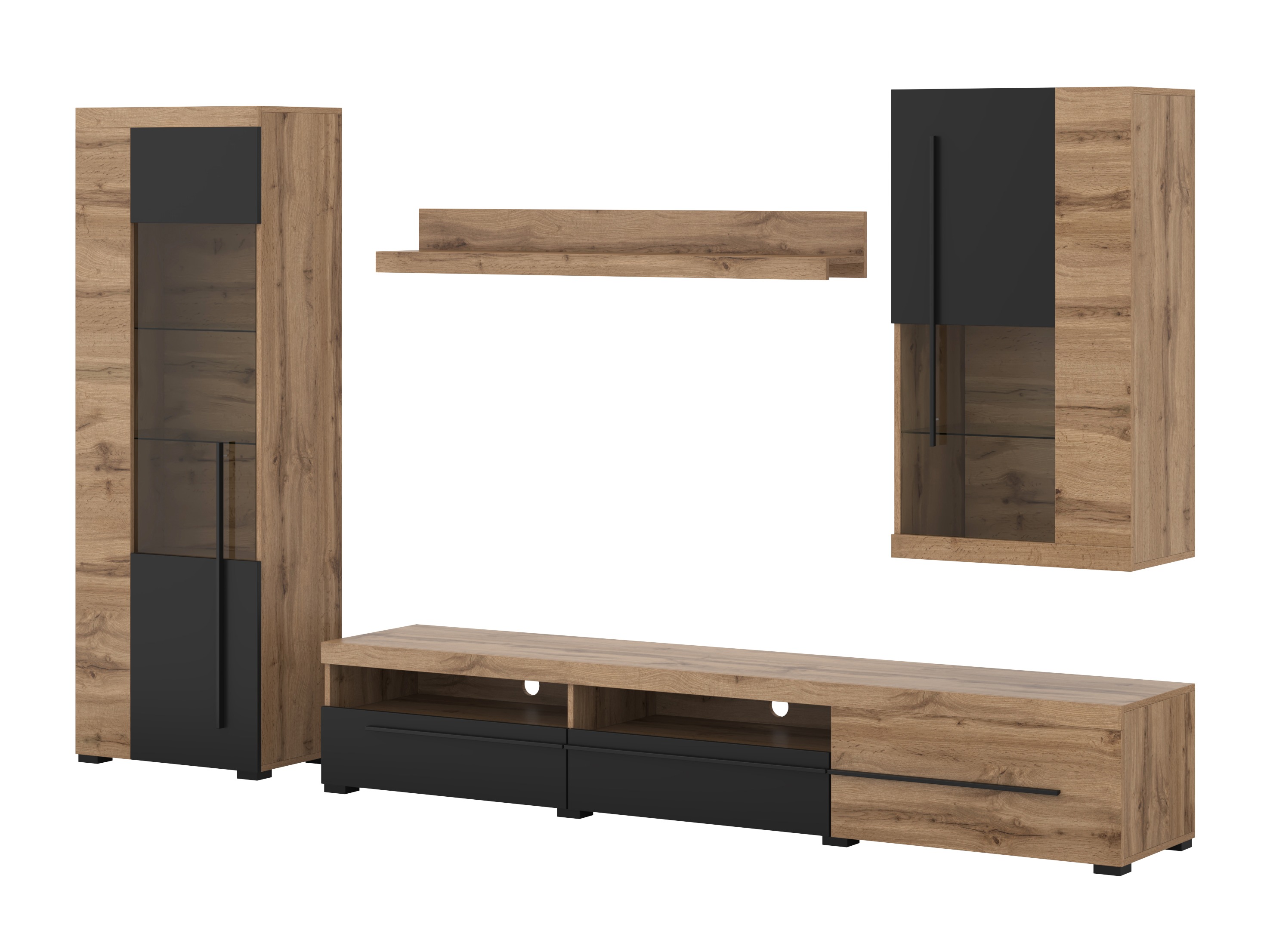 Conjunto de salón Sorciro 105 (Negro + Roble wotan)