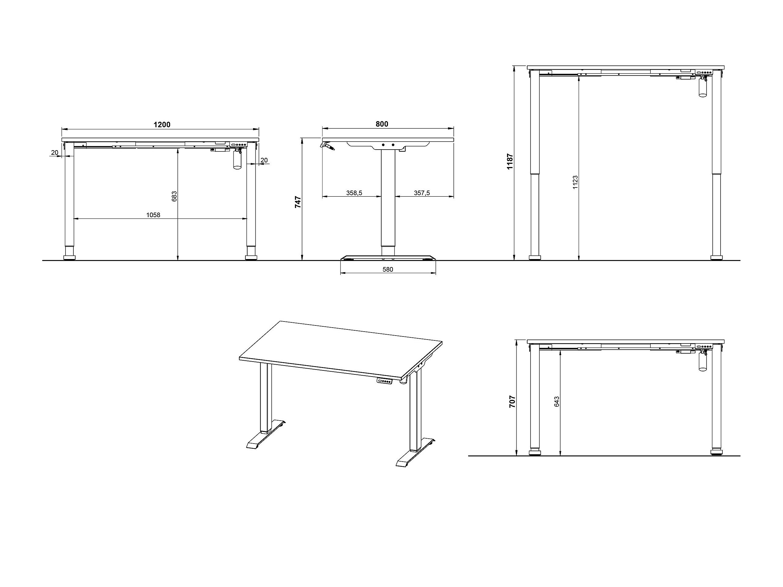 Escritorio de altura regulable Lartesi 115 (Blanco + Plata)