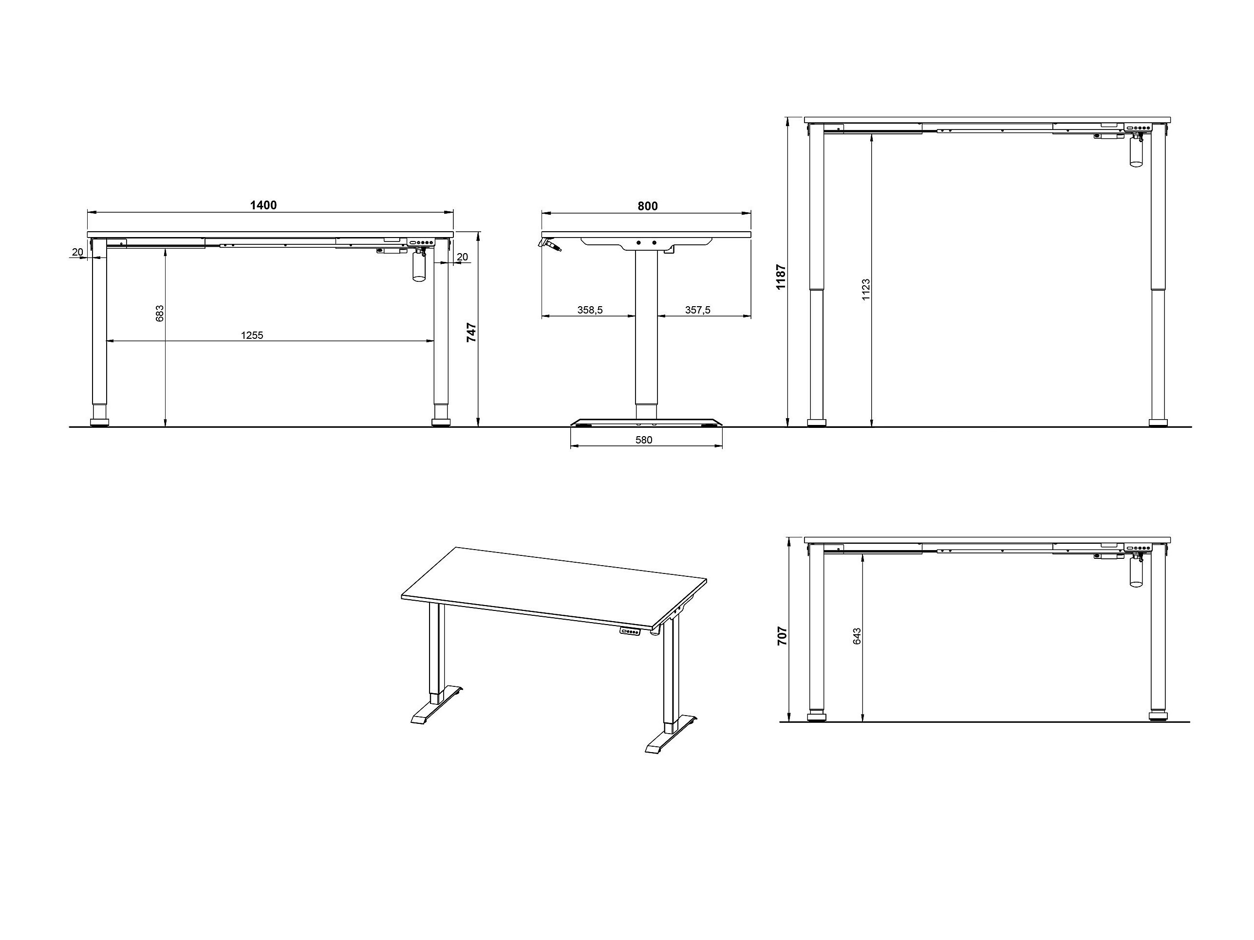 Escritorio de altura regulable Lartesi 116 (Gris claro + Plata)