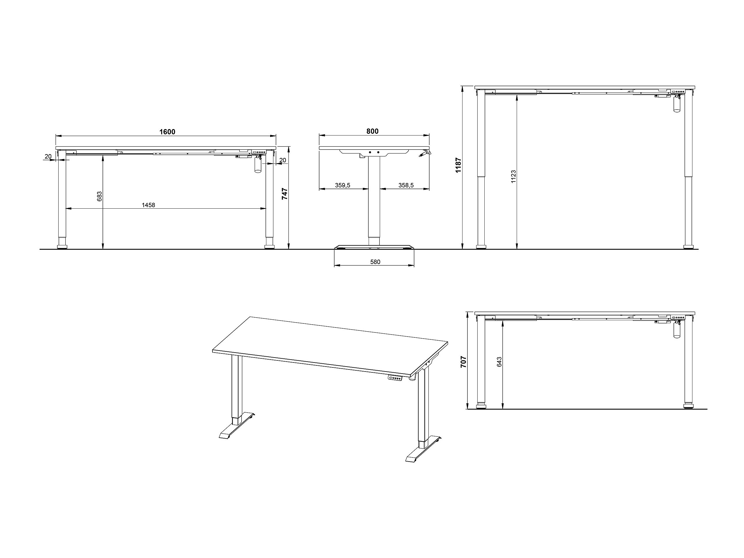 Escritorio de altura regulable Lartesi 117 (Cachemira + Plata)