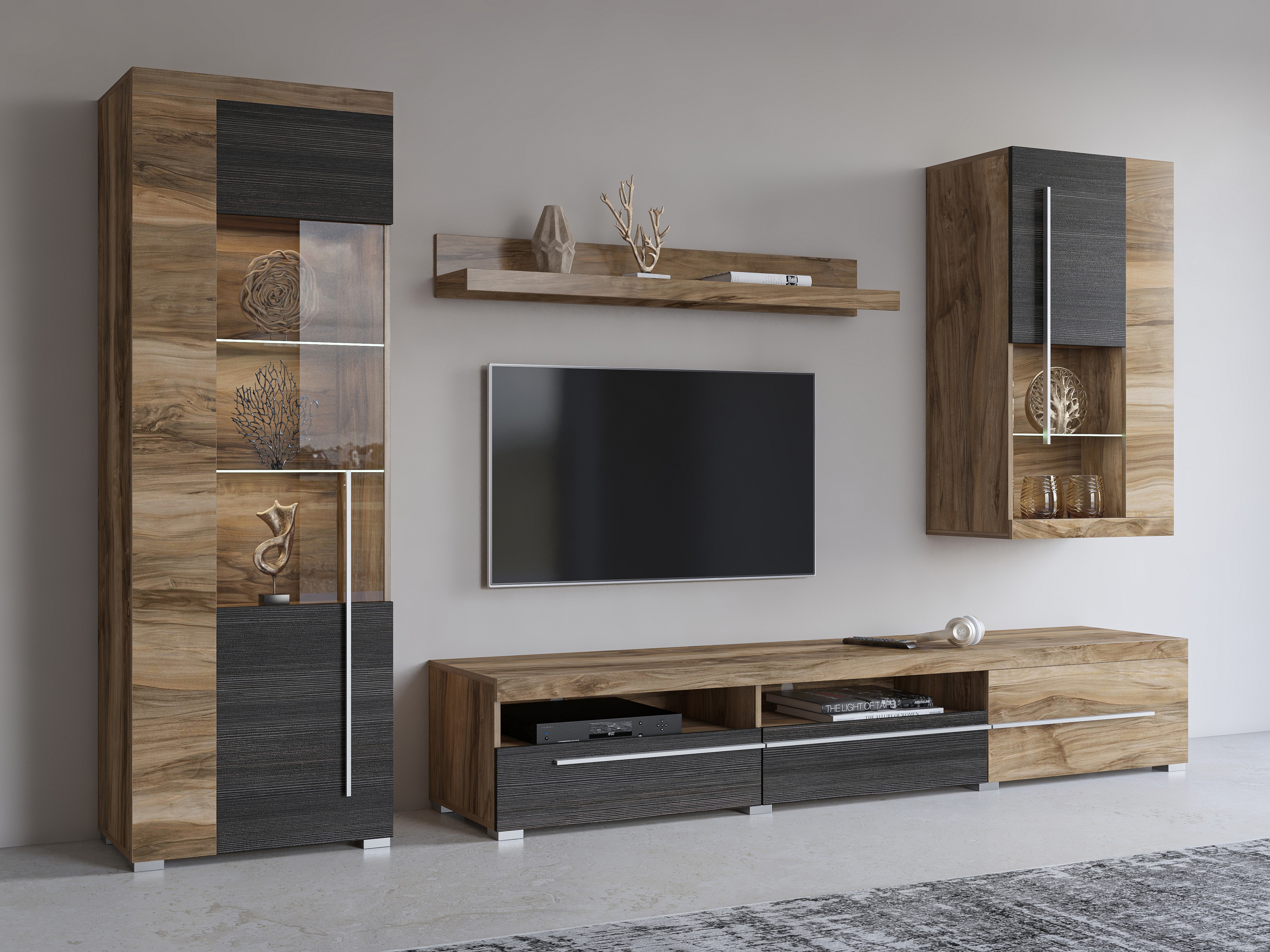 Conjunto de salón Sorciro 105 (Nuez + Roble oscuro)