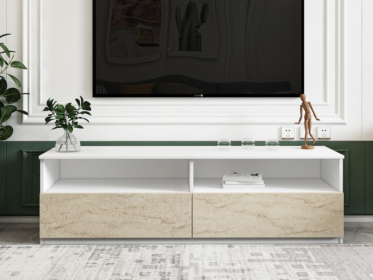 Mueble TV Kailua 2577 (Blanco + Claro Travertine)