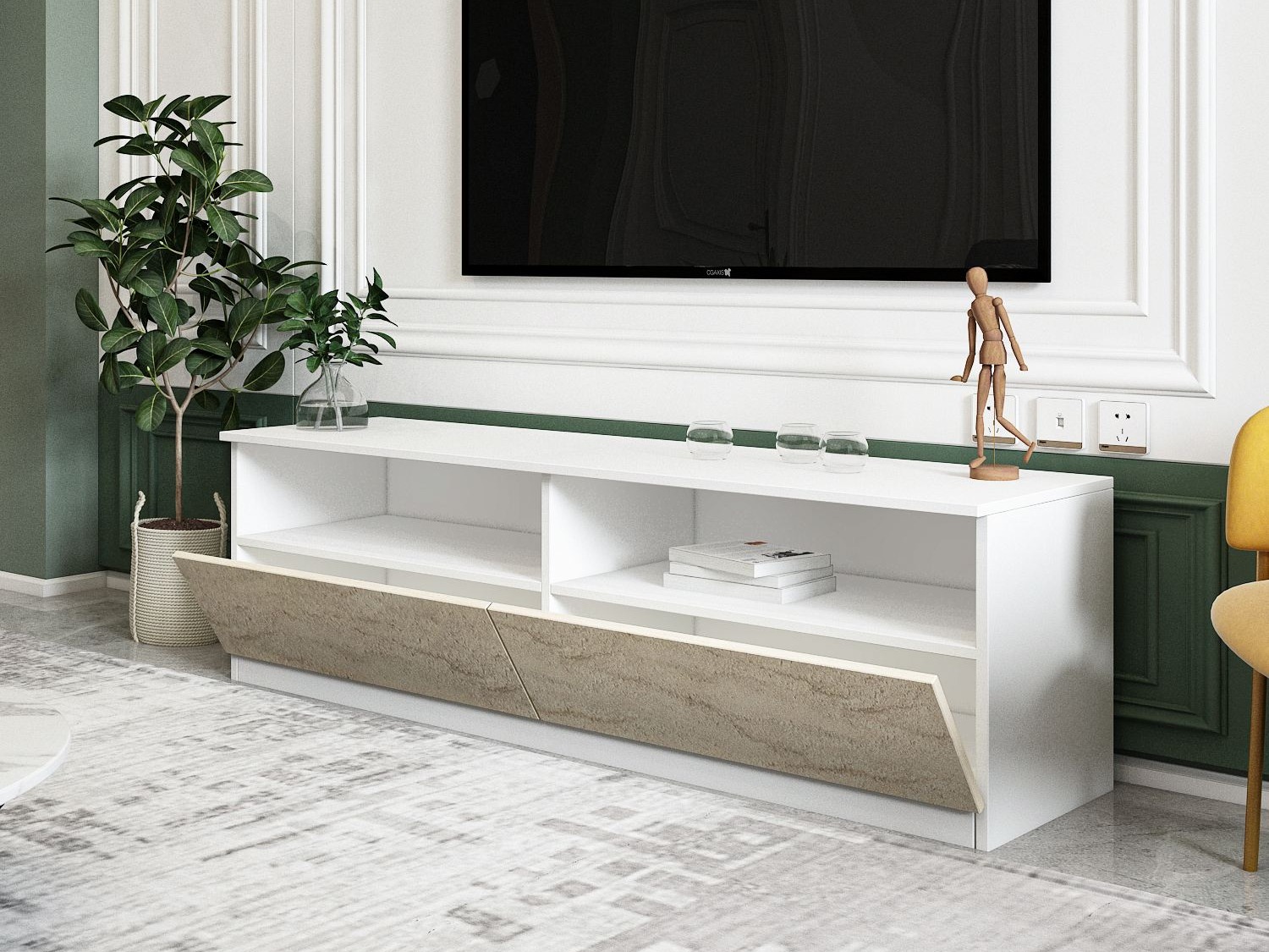 Mueble TV Kailua 2577 (Blanco + Claro Travertine)