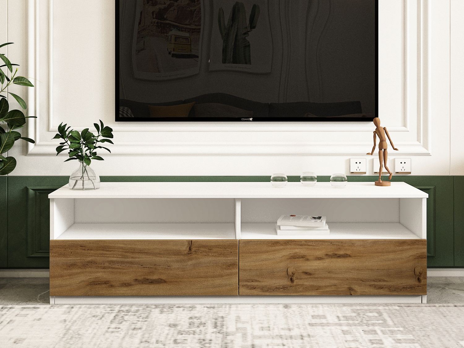 Mueble TV Kailua 2577 (Blanco + Luminoso madera)