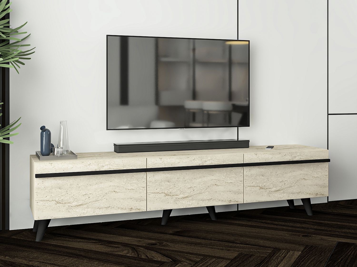 Mueble TV Kailua 952 (Claro Travertine + Negro)