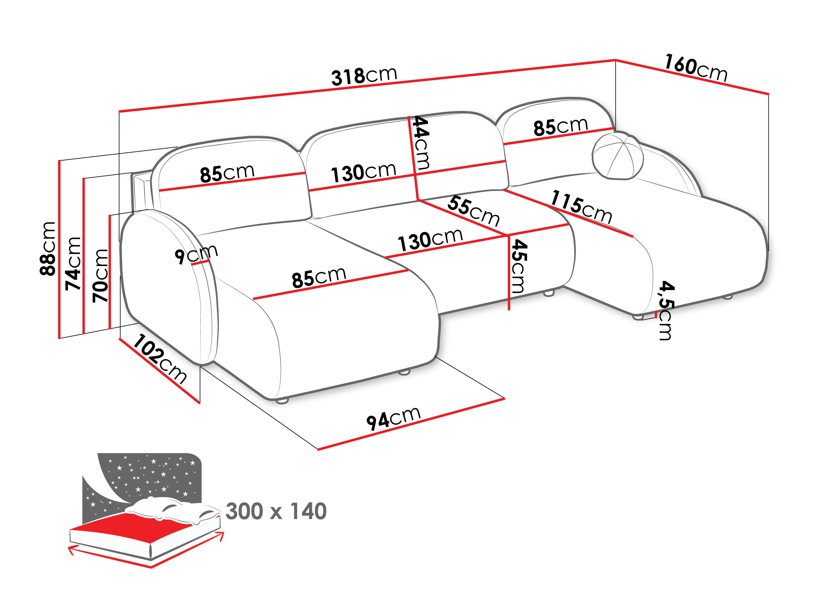 Sofá rinconero Columbus 250 (Sereno 682)
