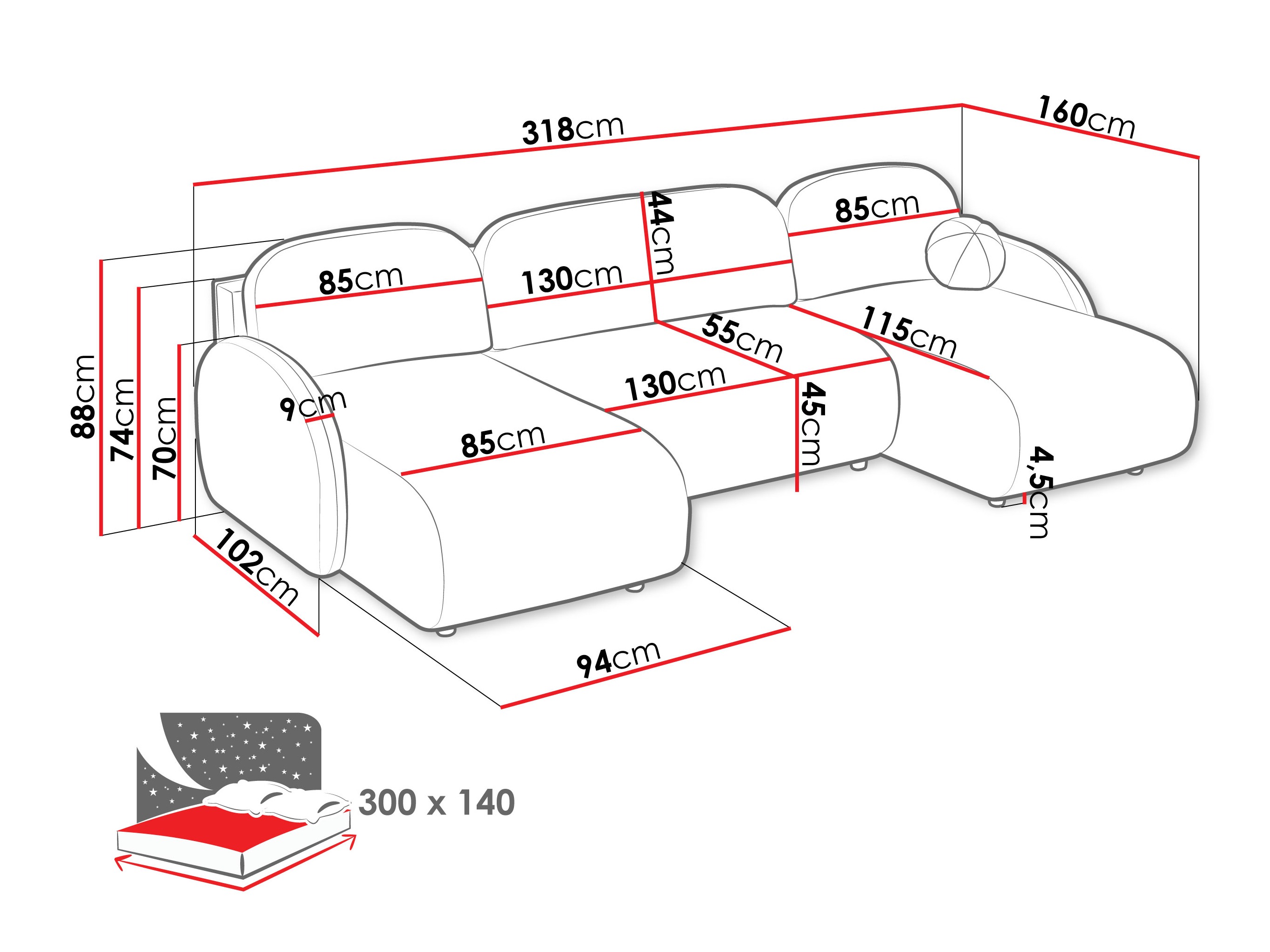 Sofá rinconero Columbus 250 (Sereno 687)