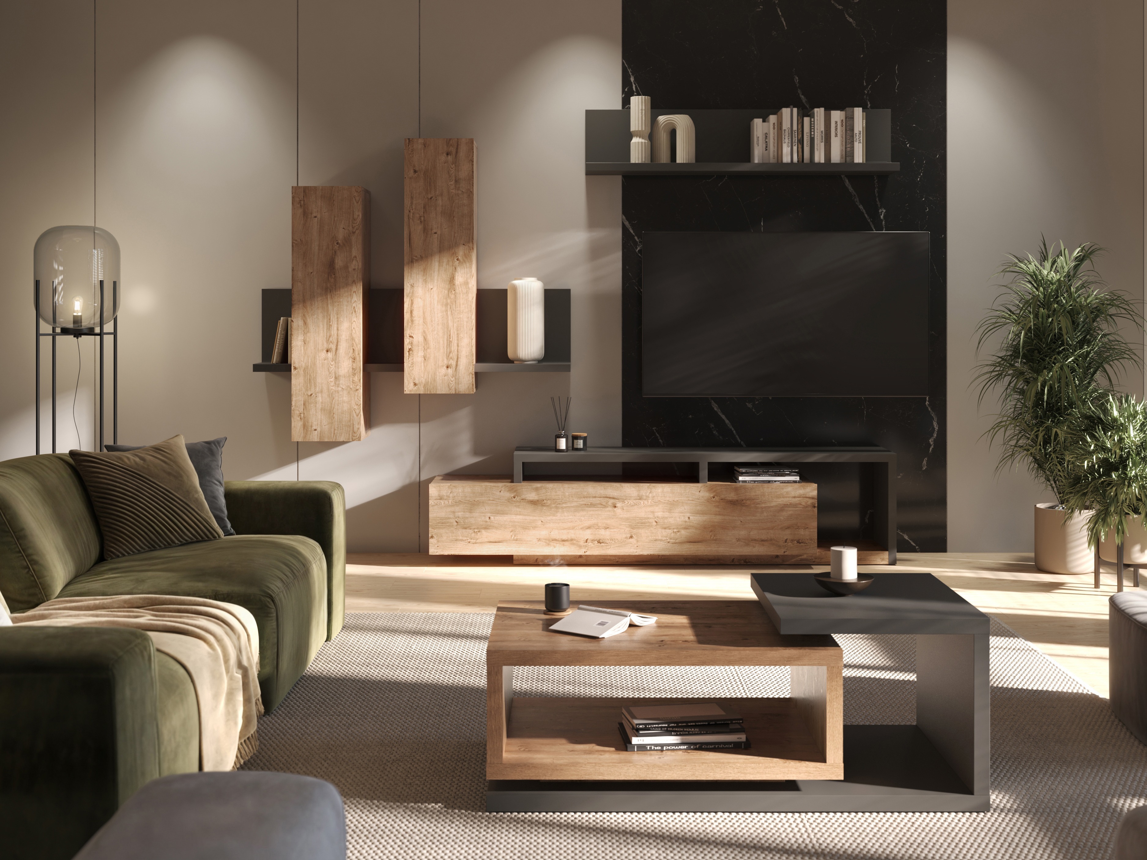 Armario de pared Lutiva 101 (Antracita + Ribbec roble)