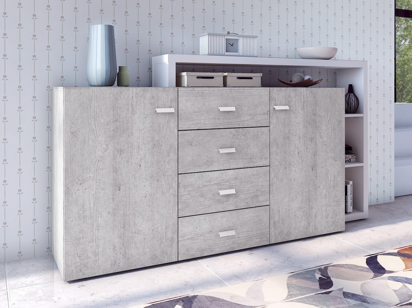 Cómoda Lutiva 106 (Blanco + Hormigón)