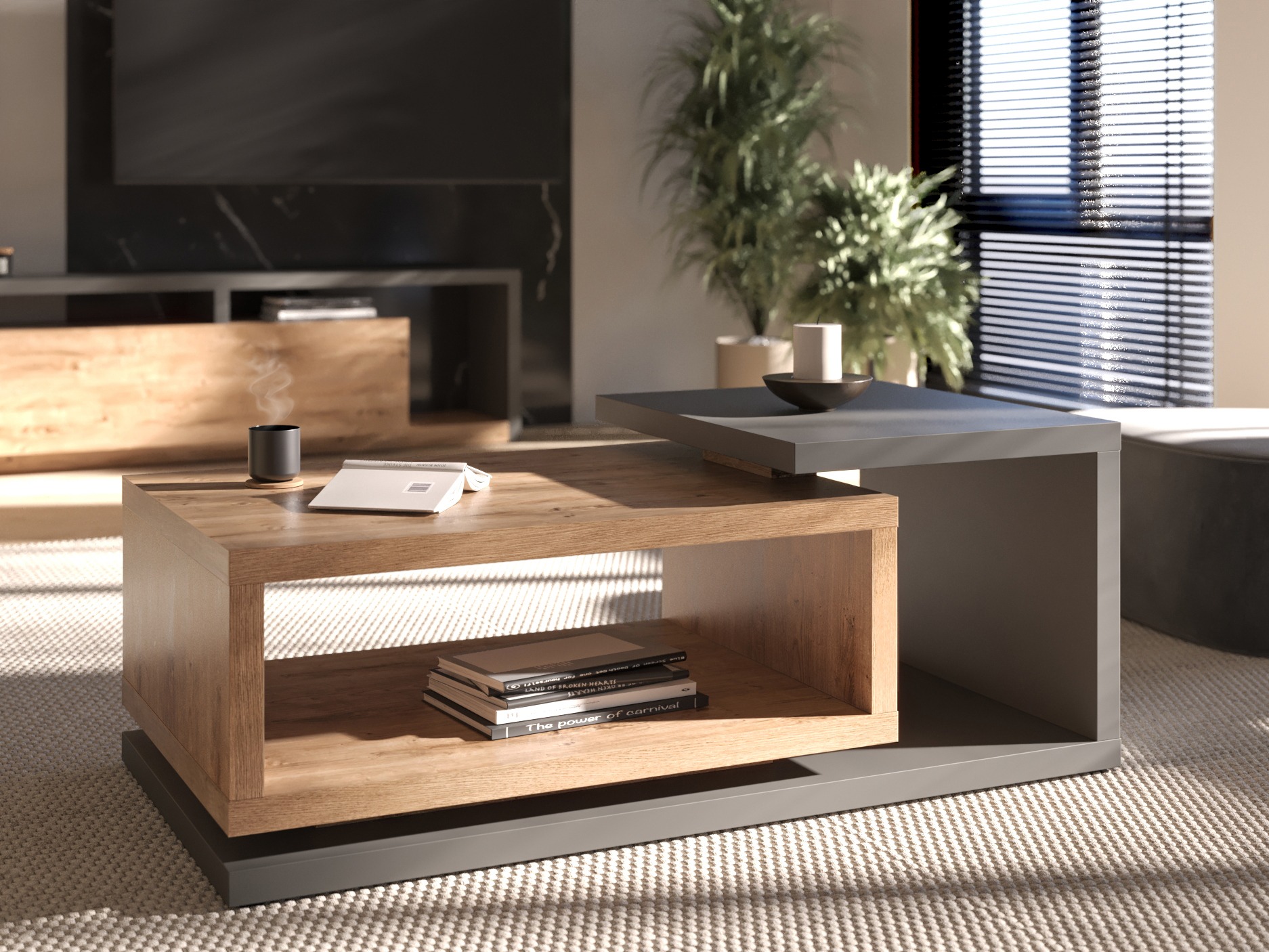 Mesa de centro Lutiva 104 (Antracita + Ribbec roble)