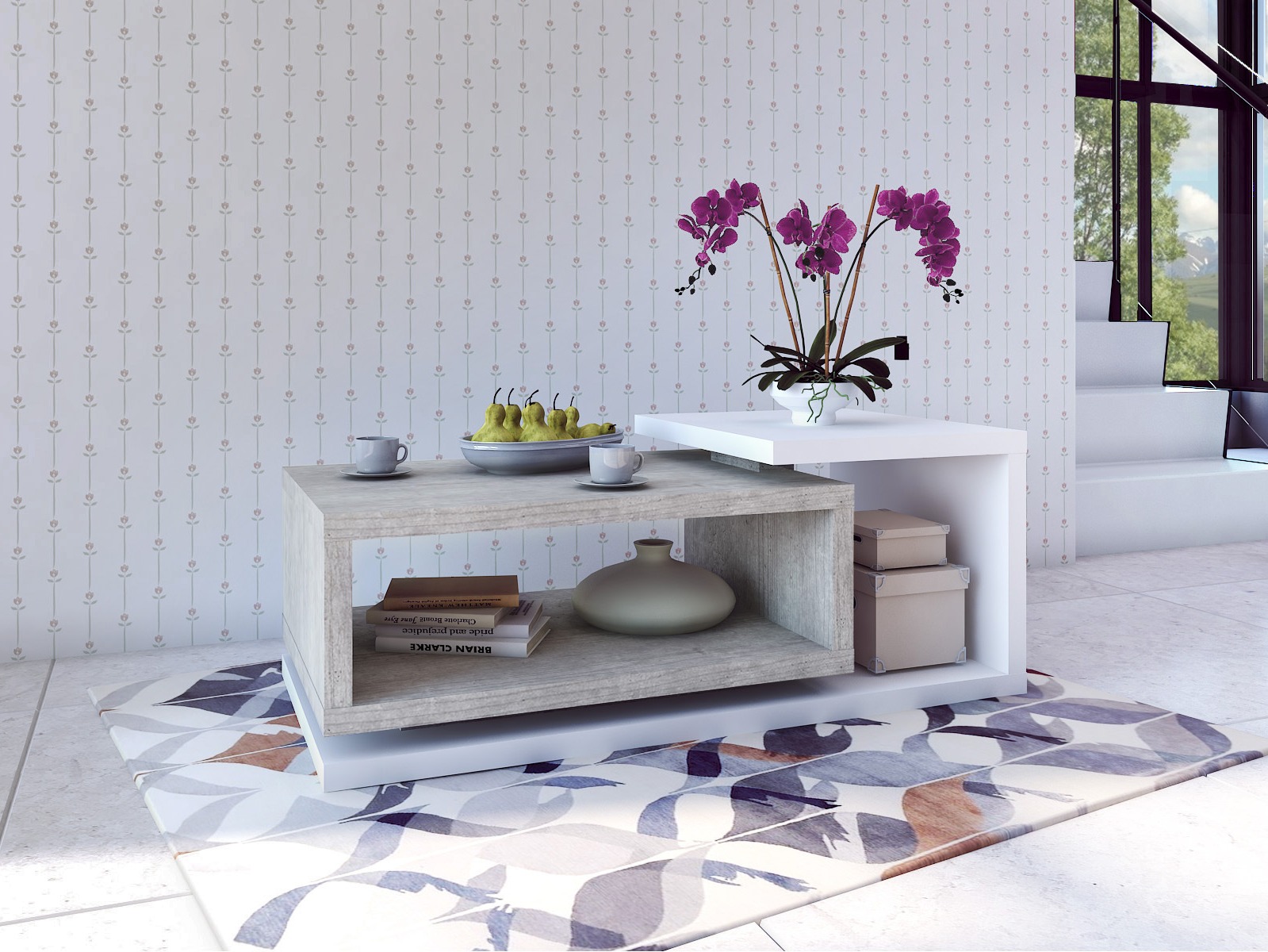 Mesa de centro Lutiva 104 (Blanco + Hormigón)