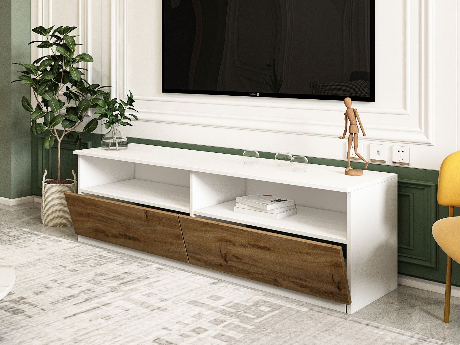 Mueble TV Kailua 2577 (Blanco + Luminoso madera)