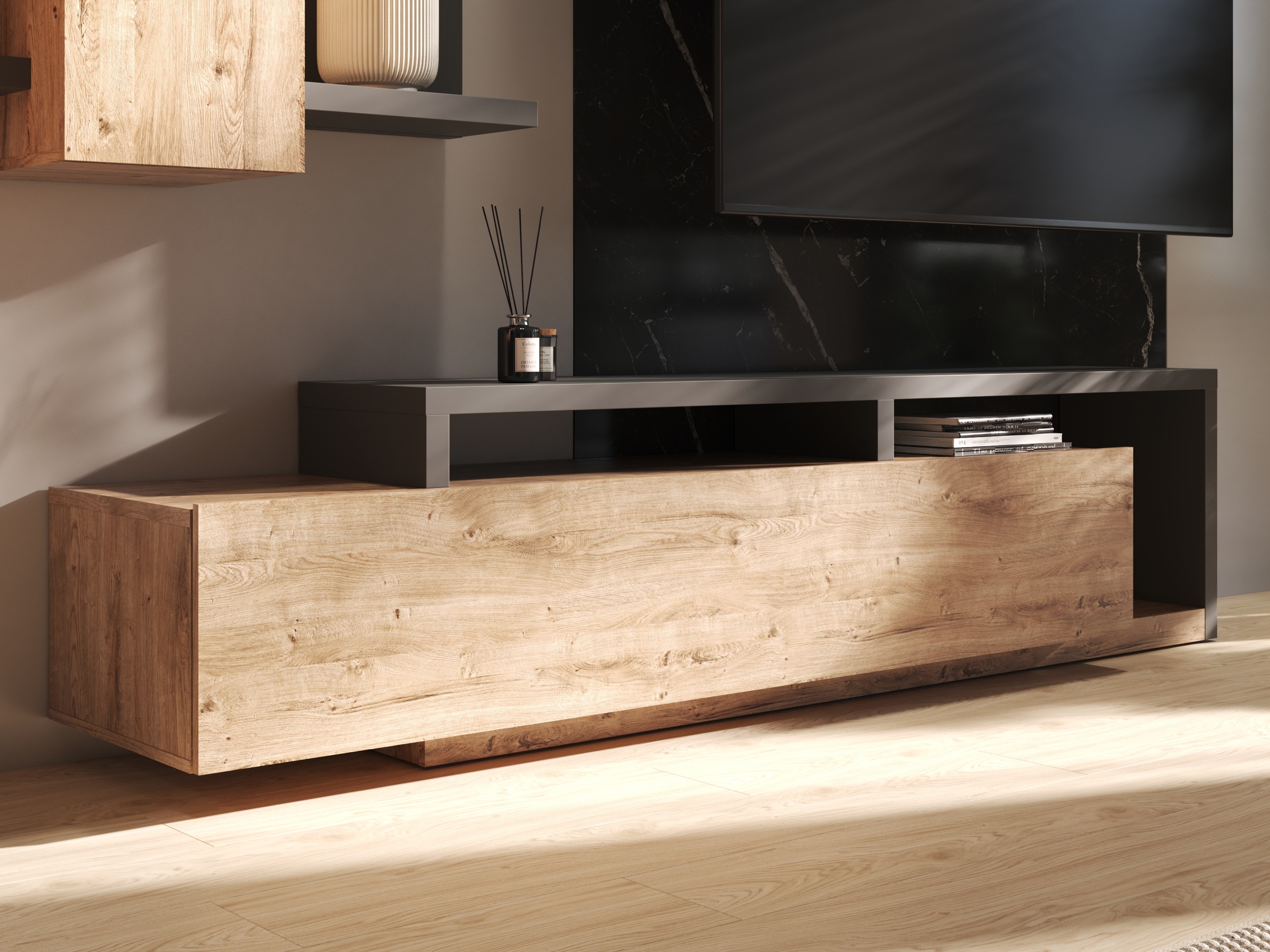 Mueble TV Lutiva 103 (Antracita + Ribbec roble)