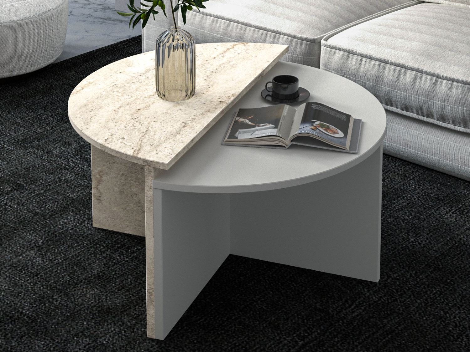 Conjunto mesa de centro Kailua 2581 (Gris + Claro Travertine)