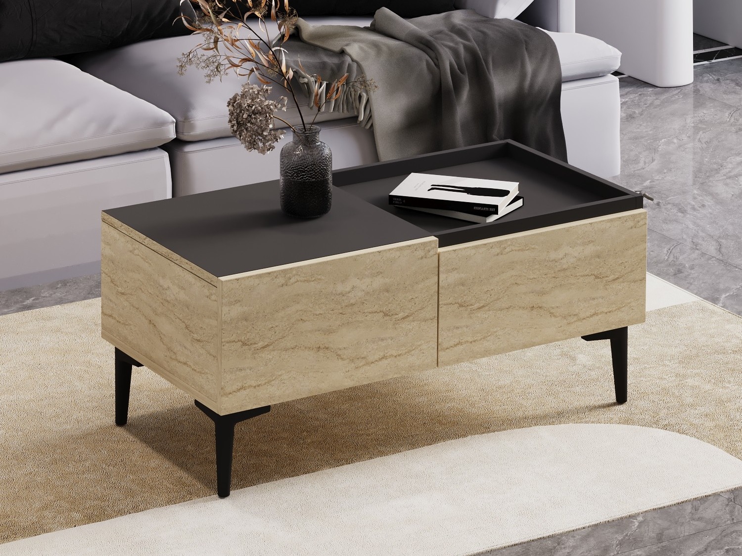 Mesa de centro Kailua 2586 (Claro Travertine + Antracita)