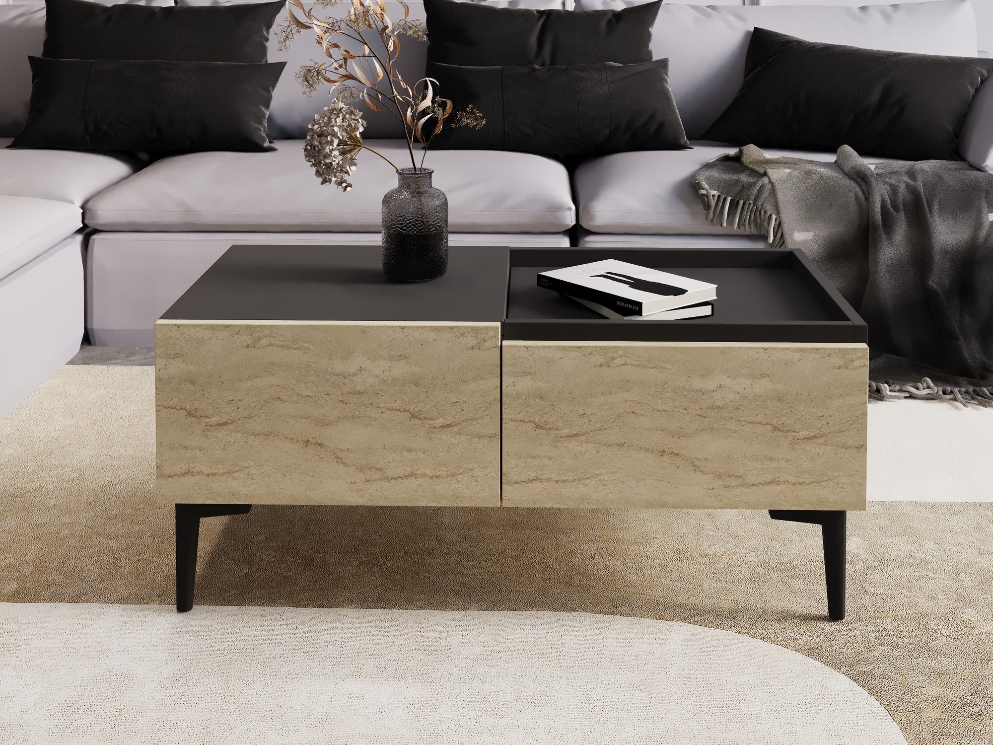 Mesa de centro Kailua 2586 (Claro Travertine + Antracita)