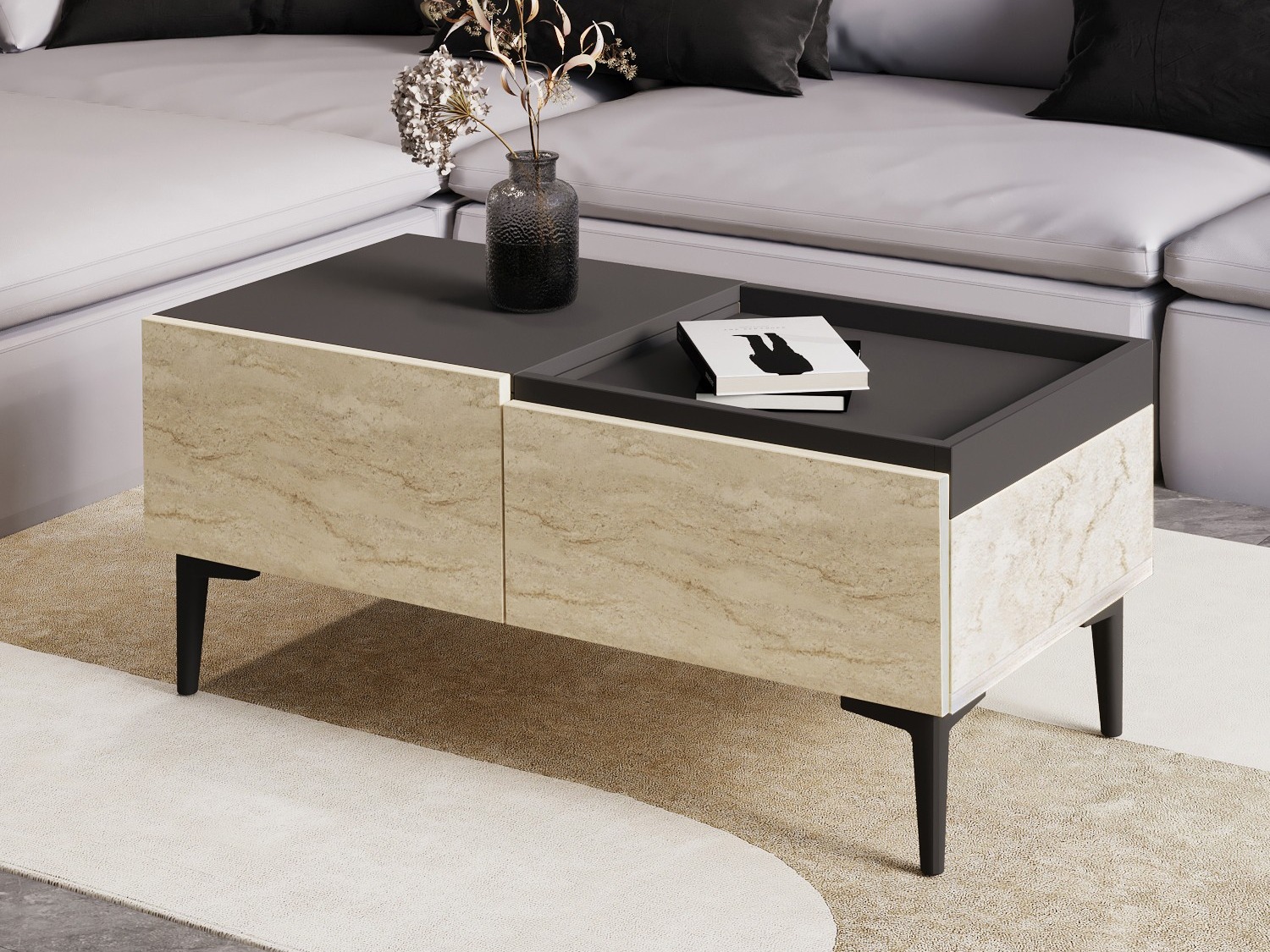 Mesa de centro Kailua 2586 (Claro Travertine + Antracita)