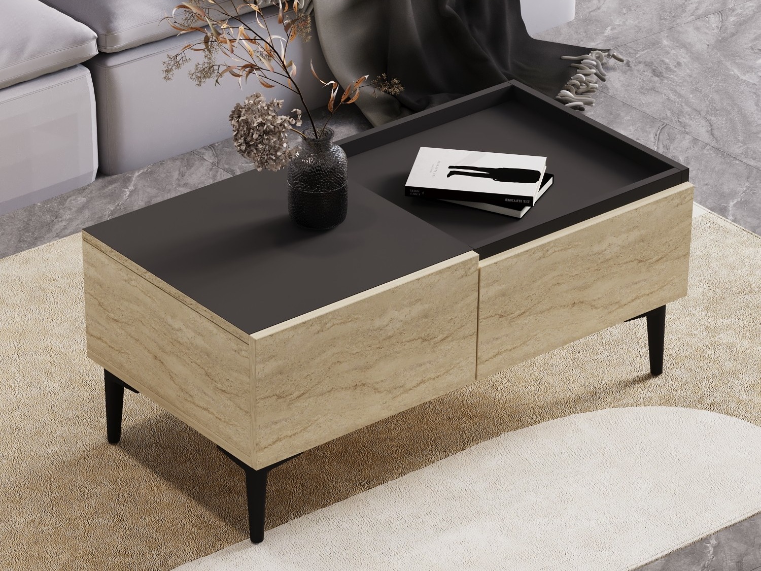 Mesa de centro Kailua 2586 (Claro Travertine + Antracita)