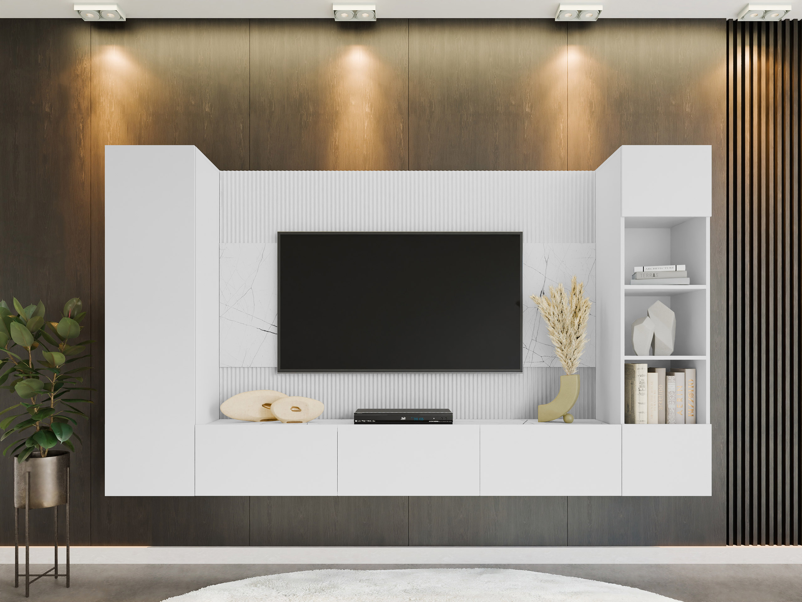 Conjunto de salón Comfivo 450 (Blanco + Mármol blanco)