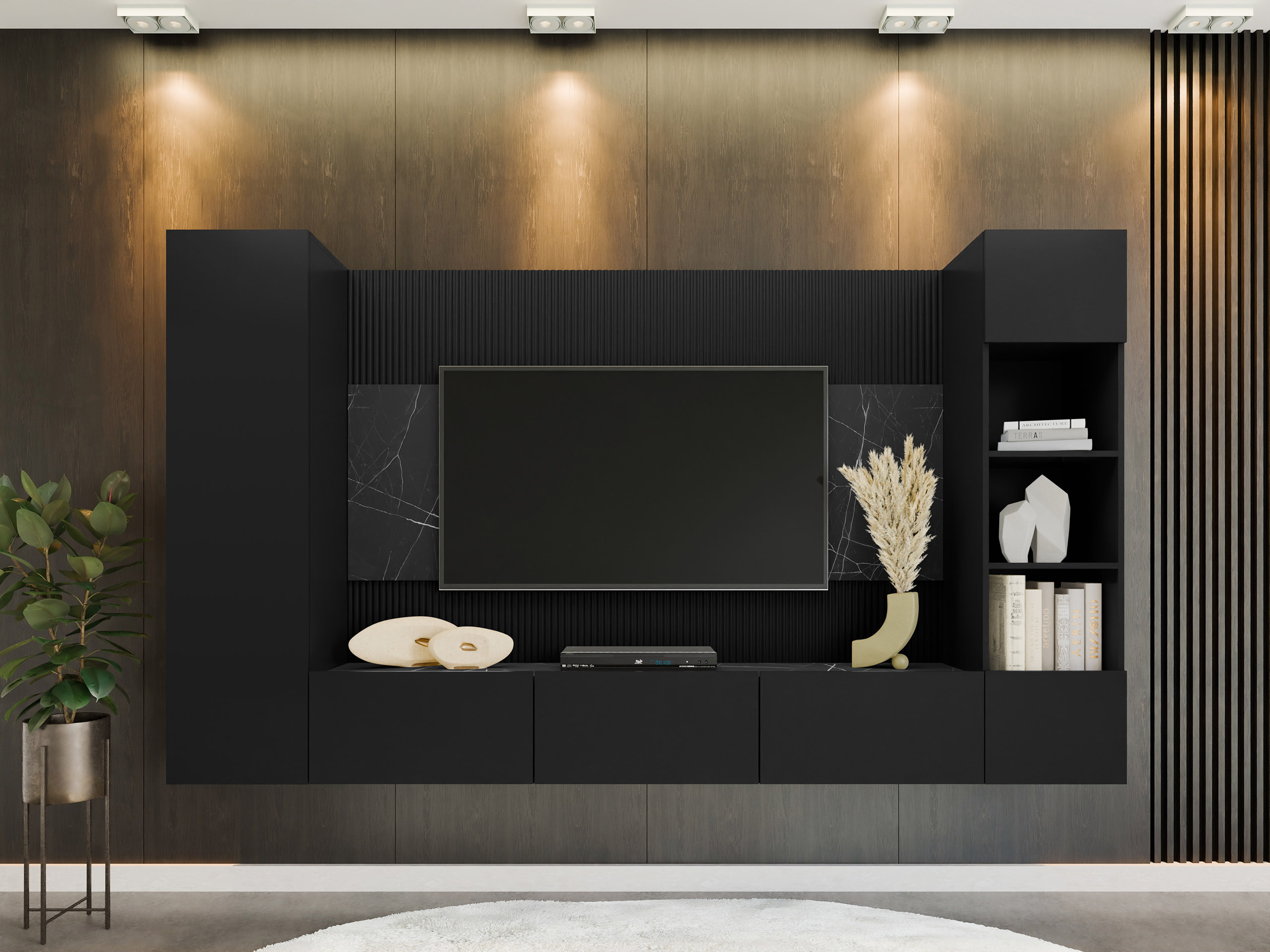 Conjunto de salón Comfivo Salix IV (Negro + Mármol negro)