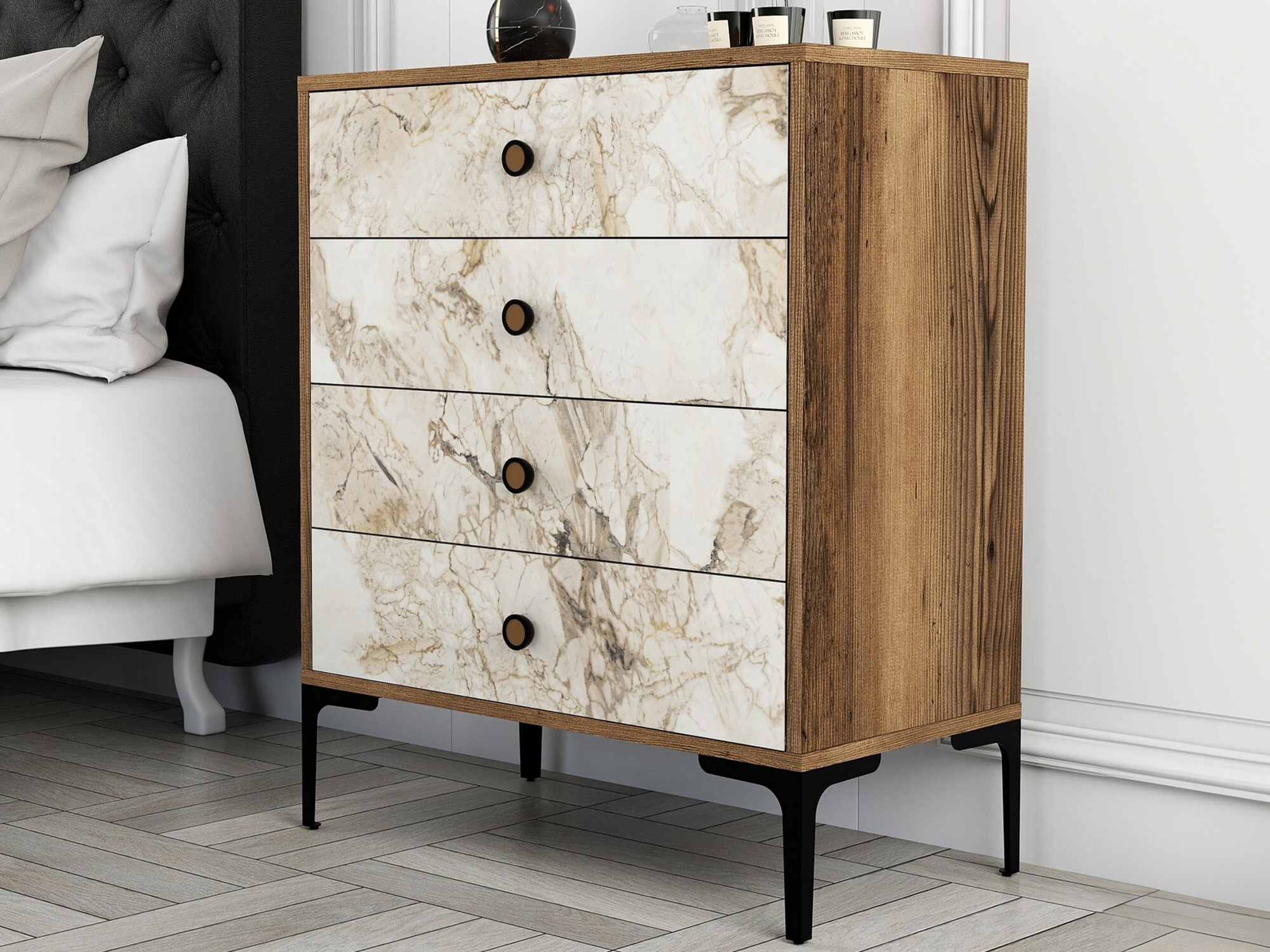 Cómoda Kailua 771 (Nogal + Mármol blanco)