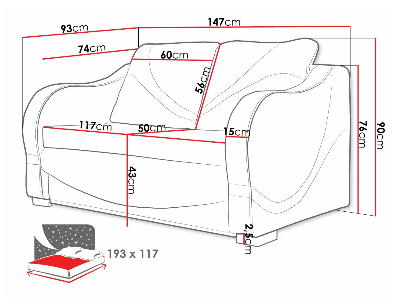 Sofá-cama Decatur 102 (Rombix 017 + Lawa 17)