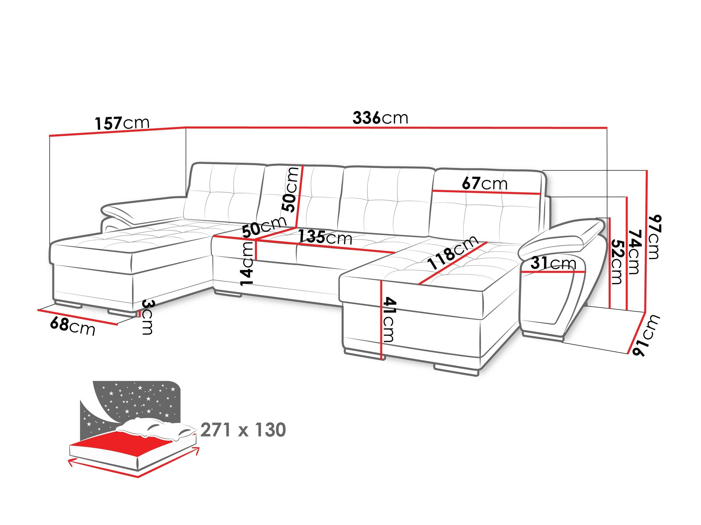 Sofá rinconero Arvada 115 (Rico 21 + Blando 33)