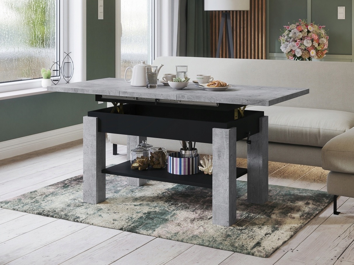 Mesa de centro convertible Glendale 100 (Hormigón + Negro)