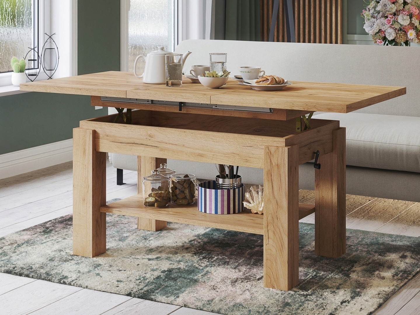 Mesa de centro convertible Glendale 100 (Roble dorado artesanal)