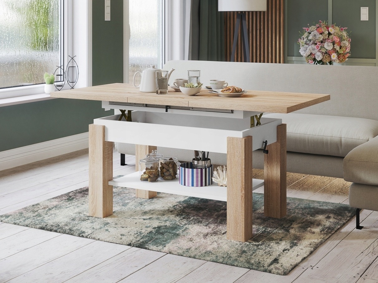 Mesa de centro convertible Glendale 100 (Roble Sonoma + Blanco)