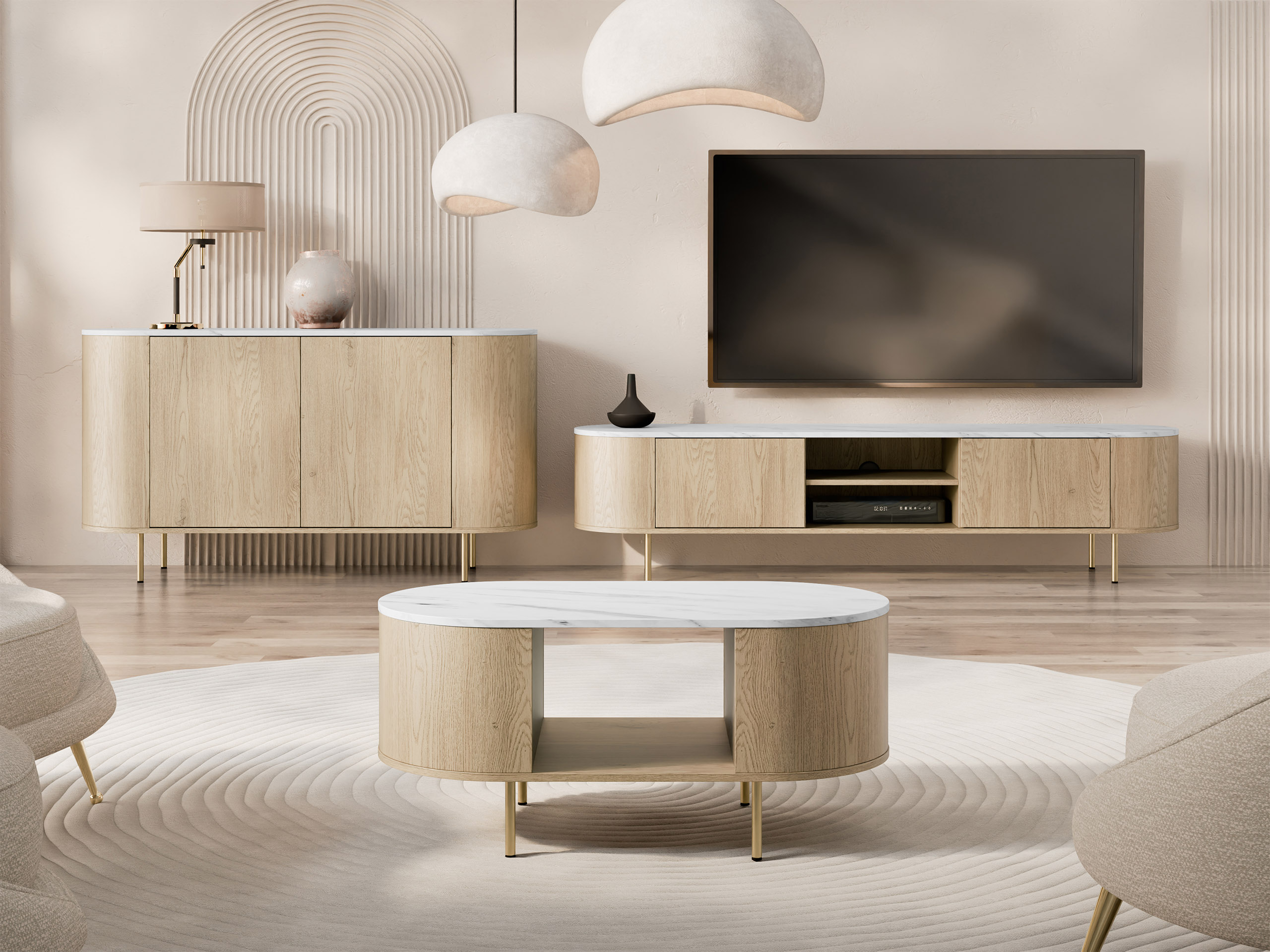 Conjunto de salón Comfivo Livtena (Mármol blanco + Dorado)