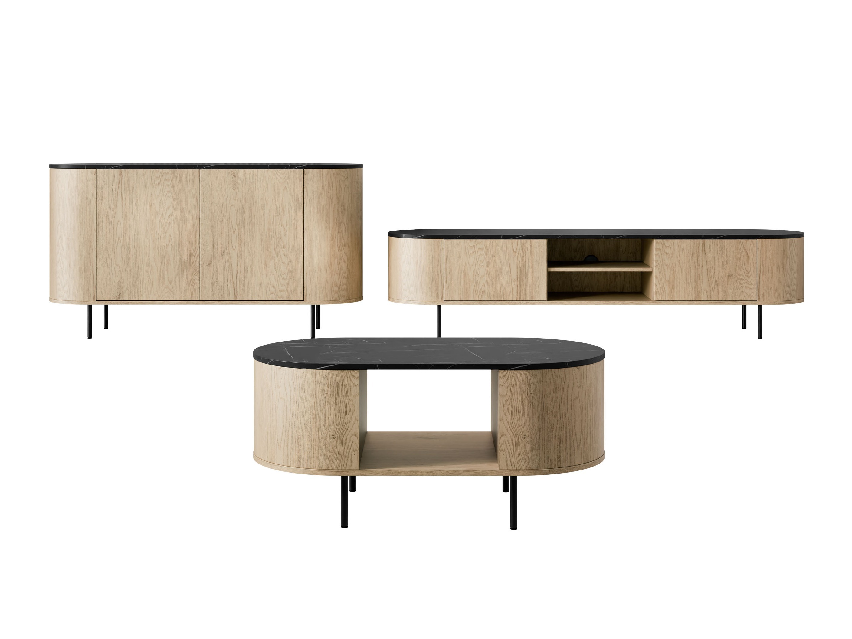 Conjunto de salón Comfivo Livtena (Mármol negro + Negro)