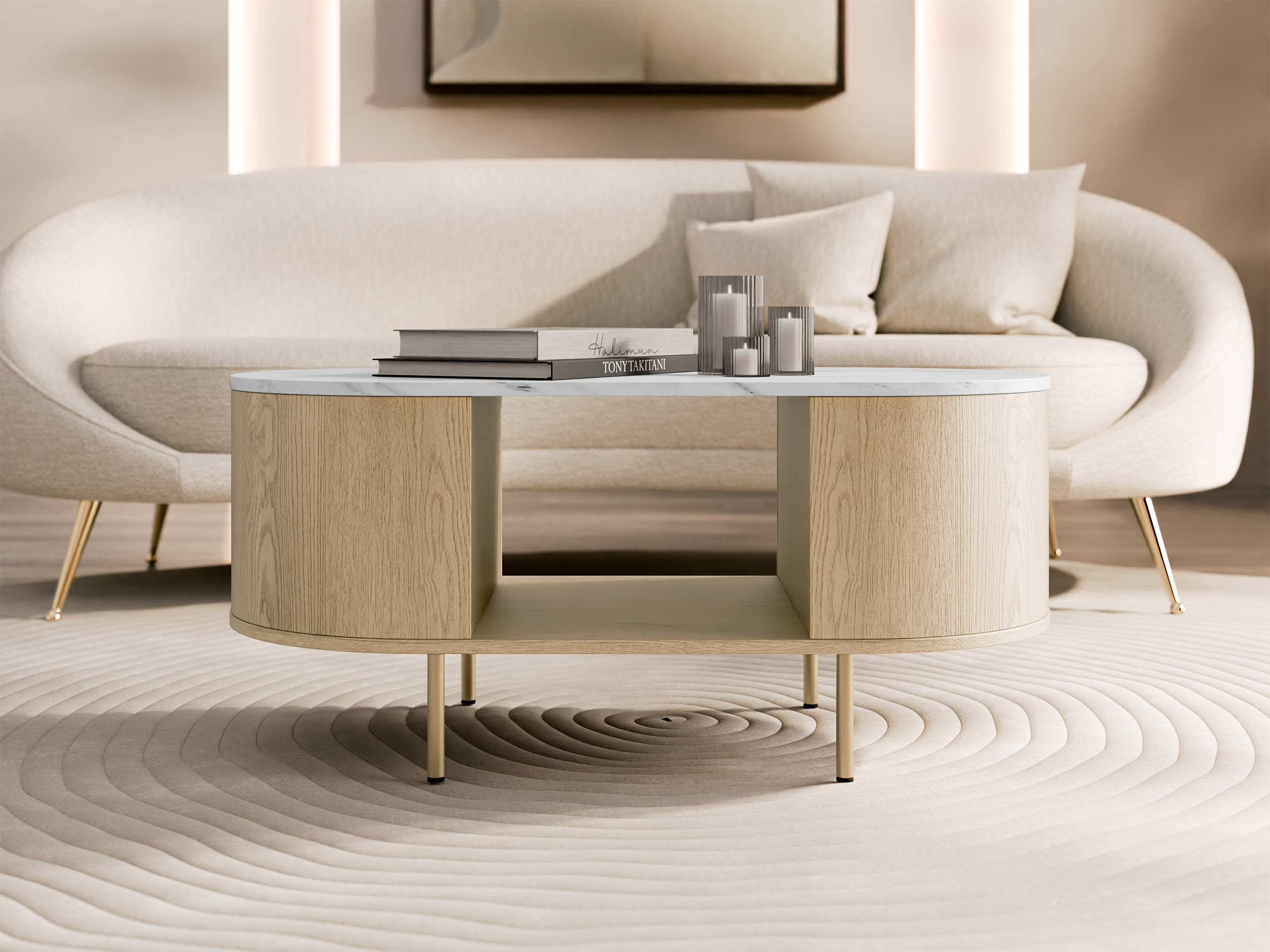 Mesa de centro Comfivo Livtena 104 (Mármol blanco + Dorado)