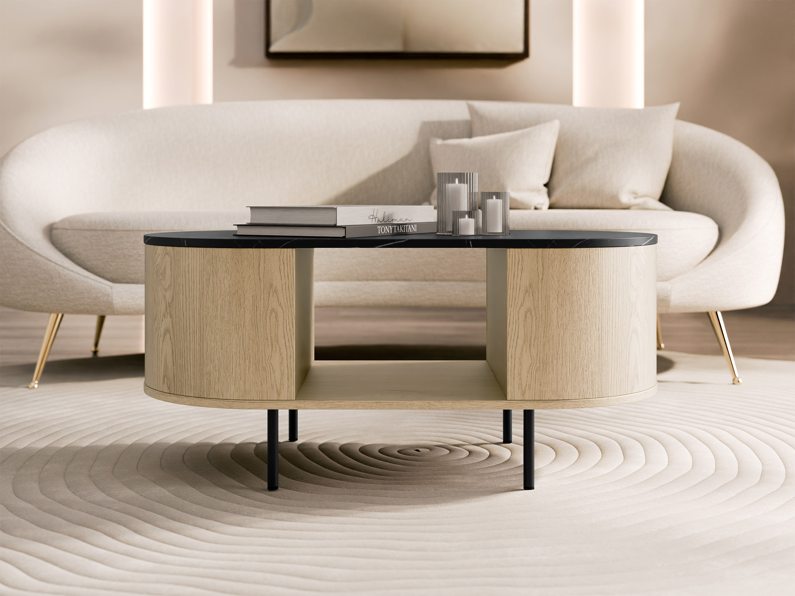 Mesa de centro Comfivo Livtena 104 (Mármol negro + Negro)