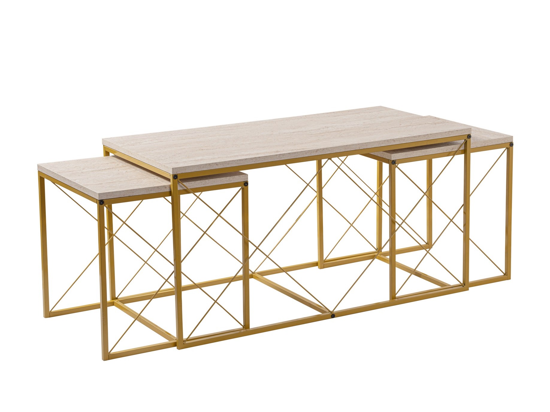 Conjunto mesa de centro Kailua 2619 (Travertino claro + Dorado)