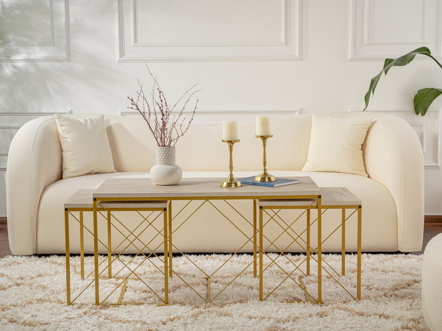 Conjunto mesa de centro Kailua 2619 (Travertino claro + Dorado)