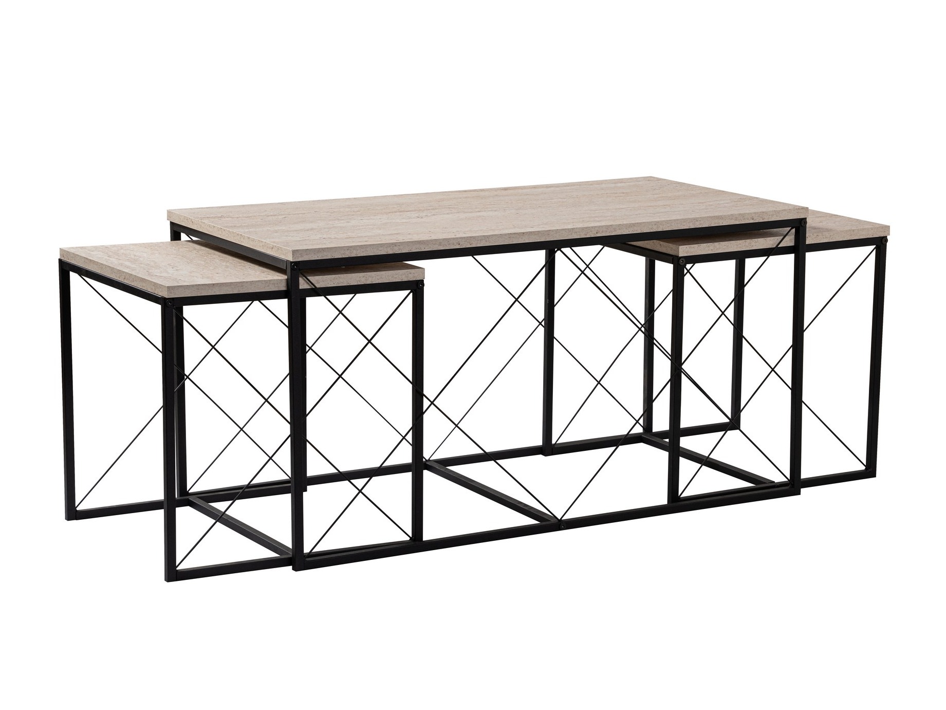 Conjunto mesa de centro Kailua 2619 (Travertino claro + Negro)
