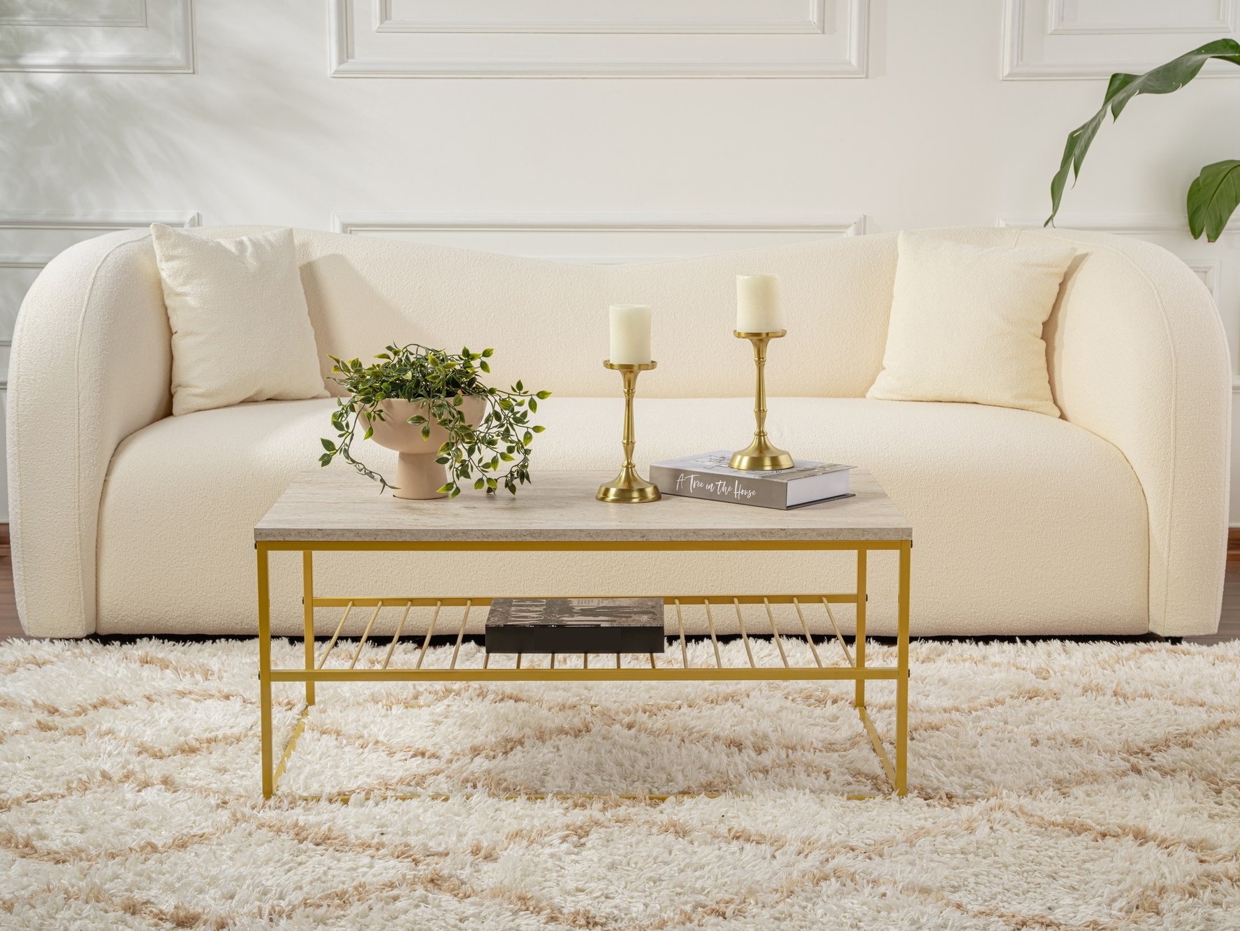 Mesa de centro Kailua 517 (Travertino claro + Dorado)