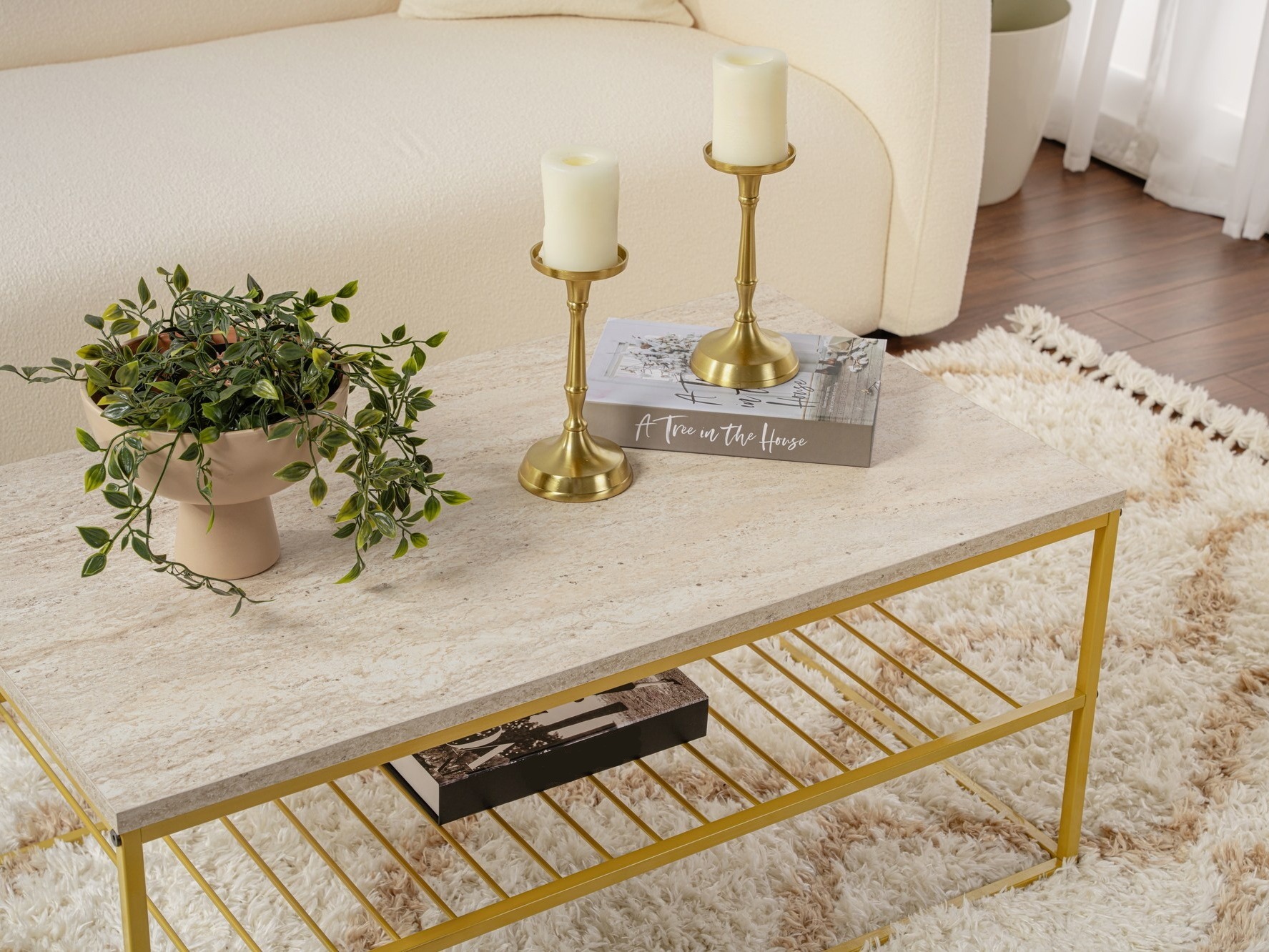 Mesa de centro Kailua 517 (Travertino claro + Dorado)